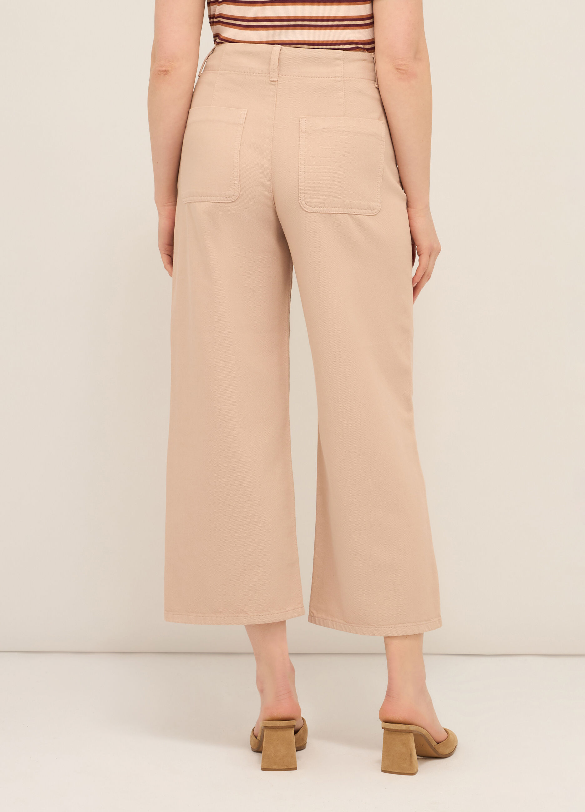 Pantaloni wide leg in denim di puro cotone donna_1