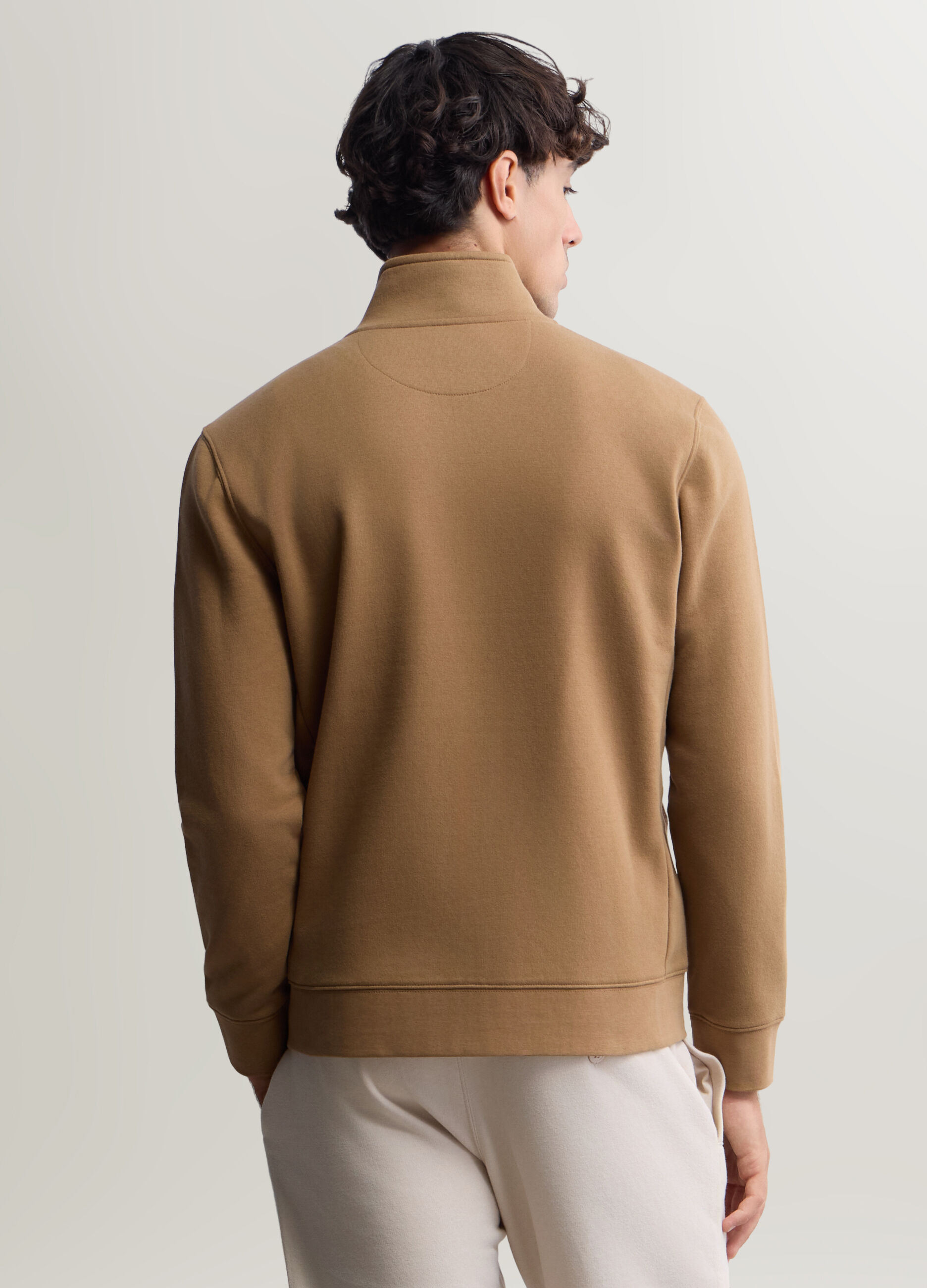 Felpa lupetto con zip in misto cotone uomo_1