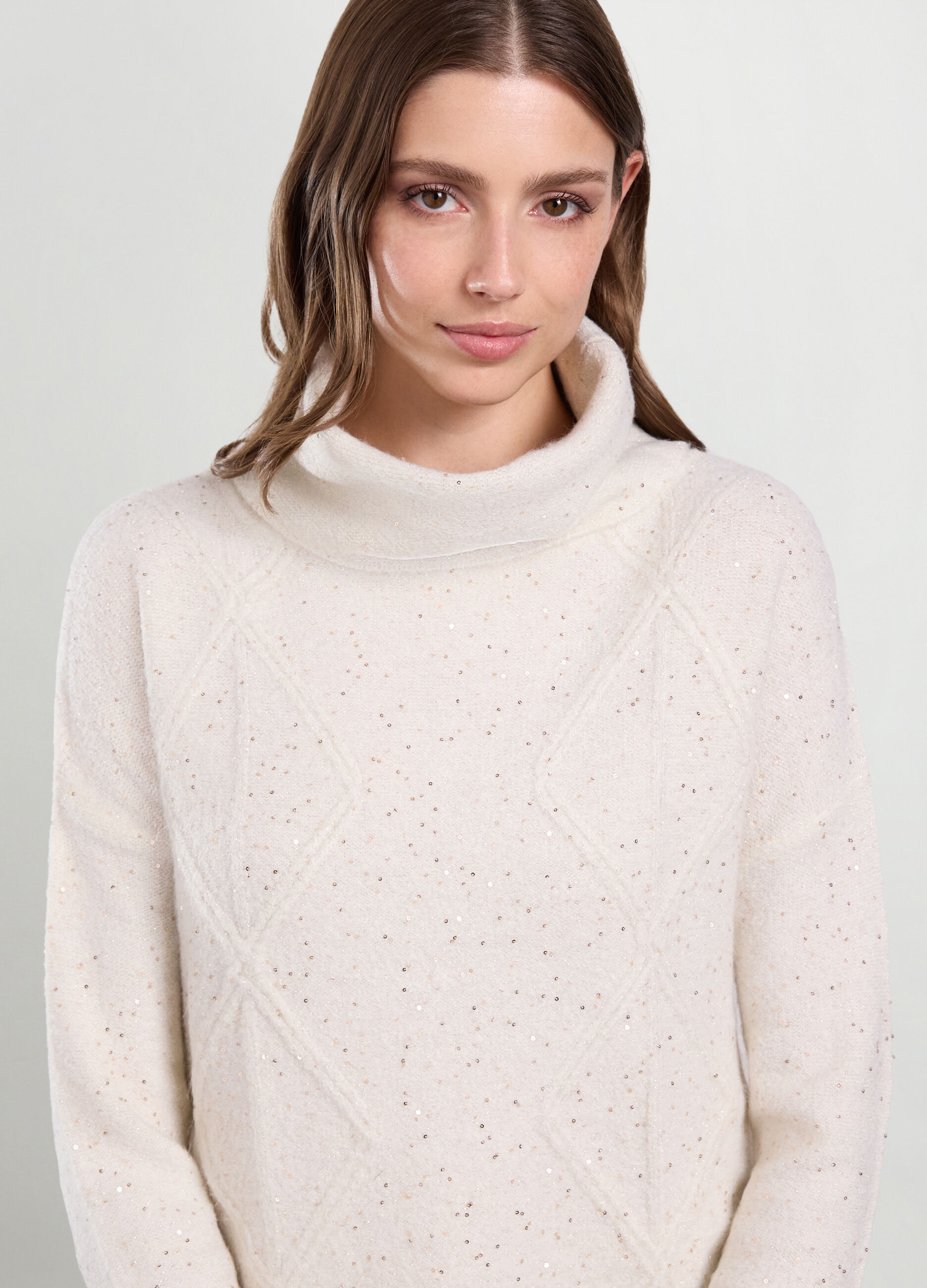 Tricot a collo alto con paillettes donna_2