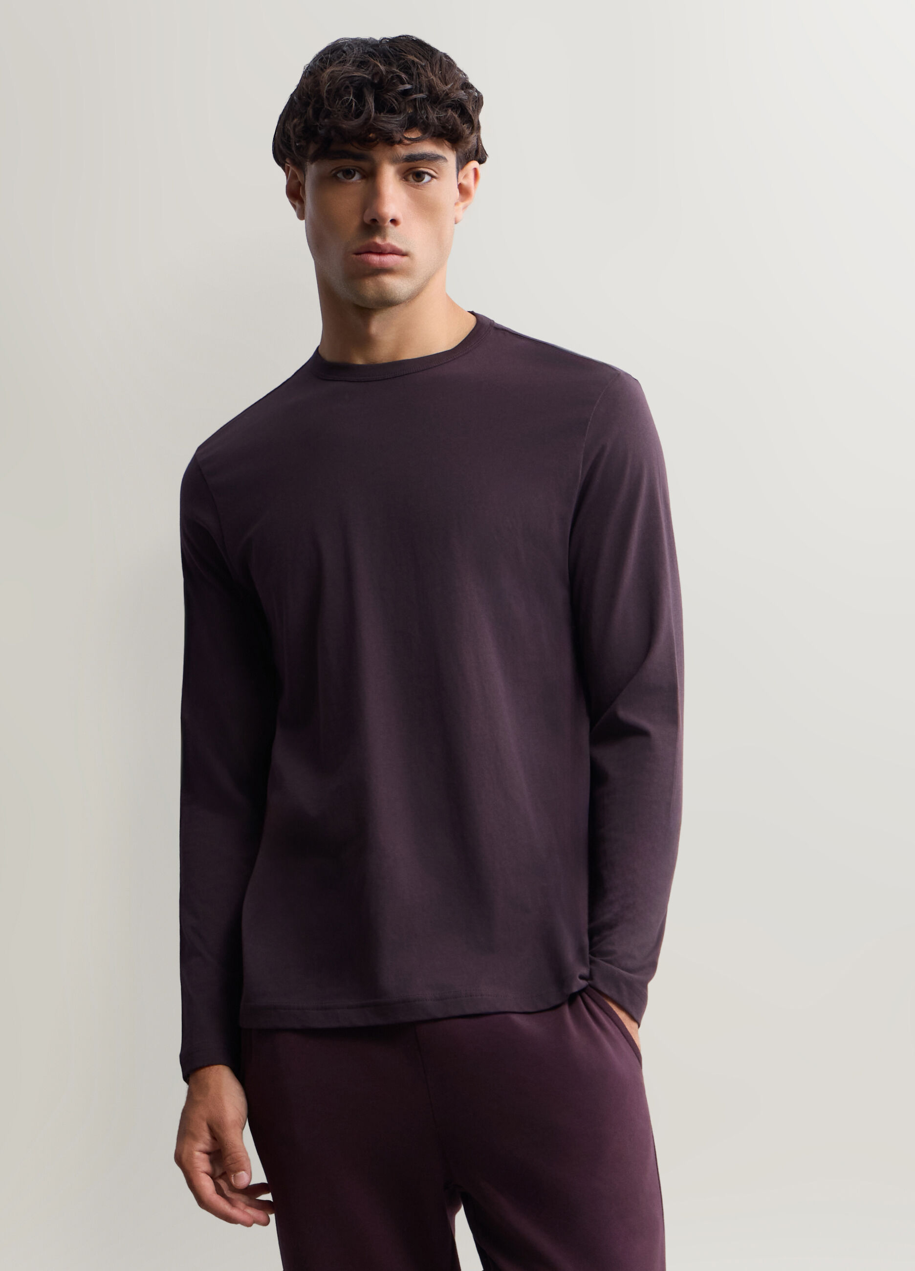 Maglia girocollo a maniche lunghe in cotone uomo_0