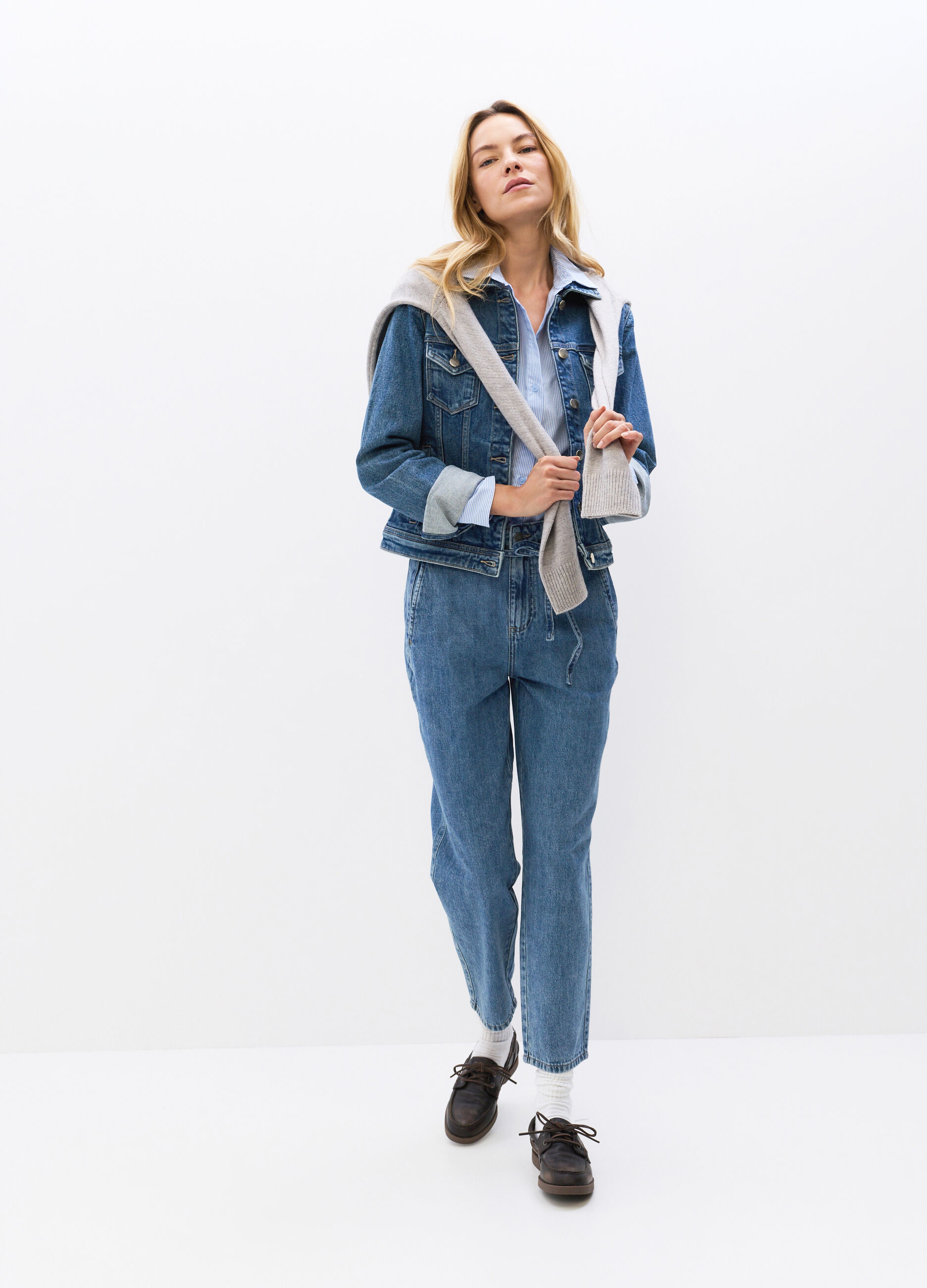 Pantaloni Slouchy Fit in denim di puro cotone donna_0
