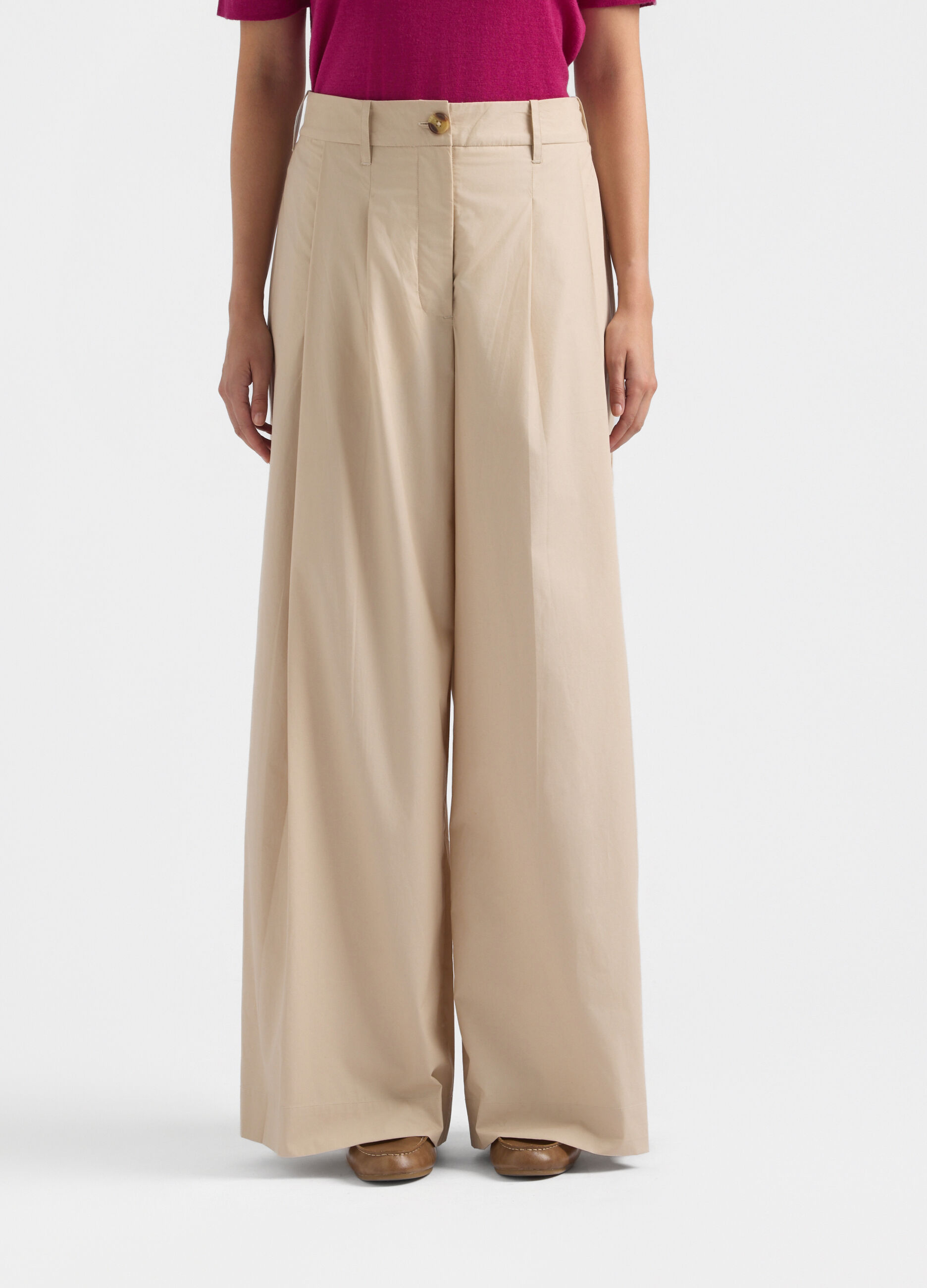 Pantaloni Fit Regular in popeline di puro cotone donna_1