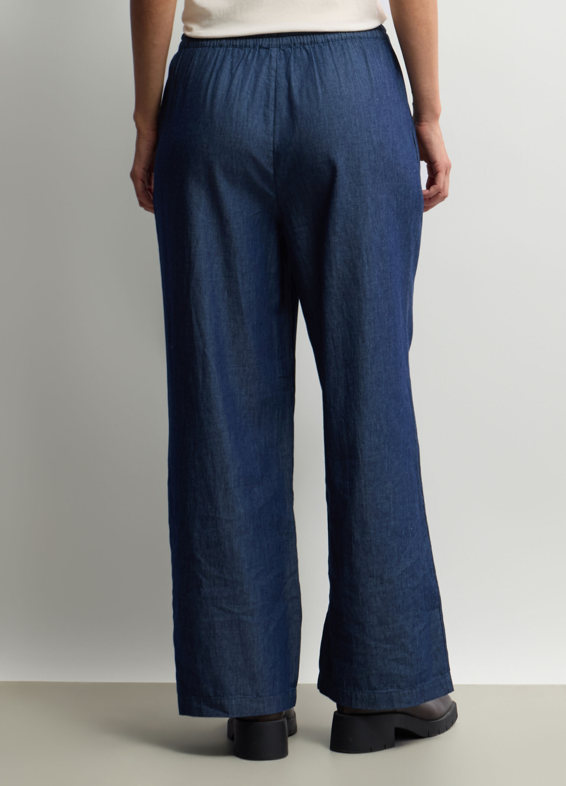 Pantaloni Wide Leg in chambray di puro cotone donna_2