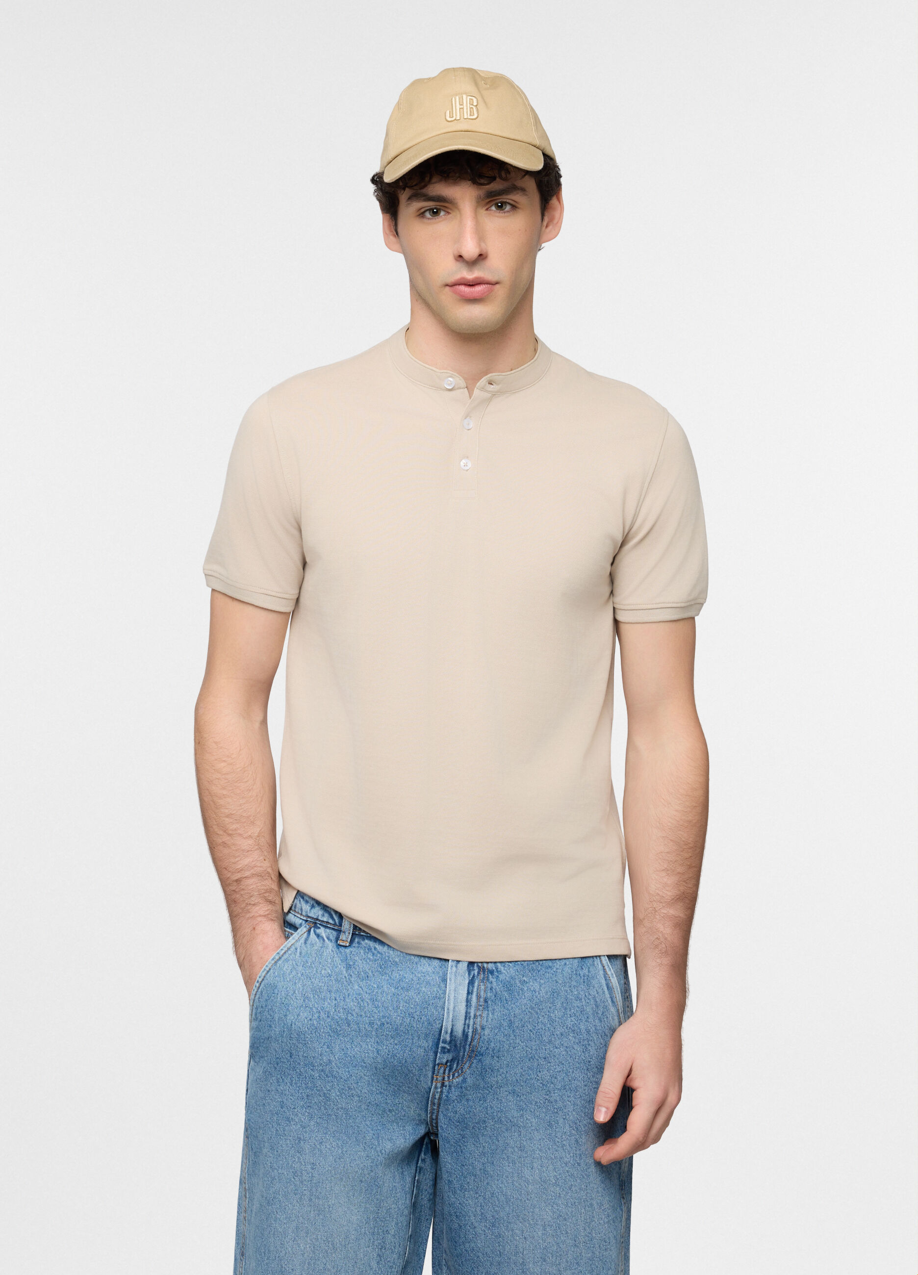 Polo a maniche corte con collo coreano uomo_0