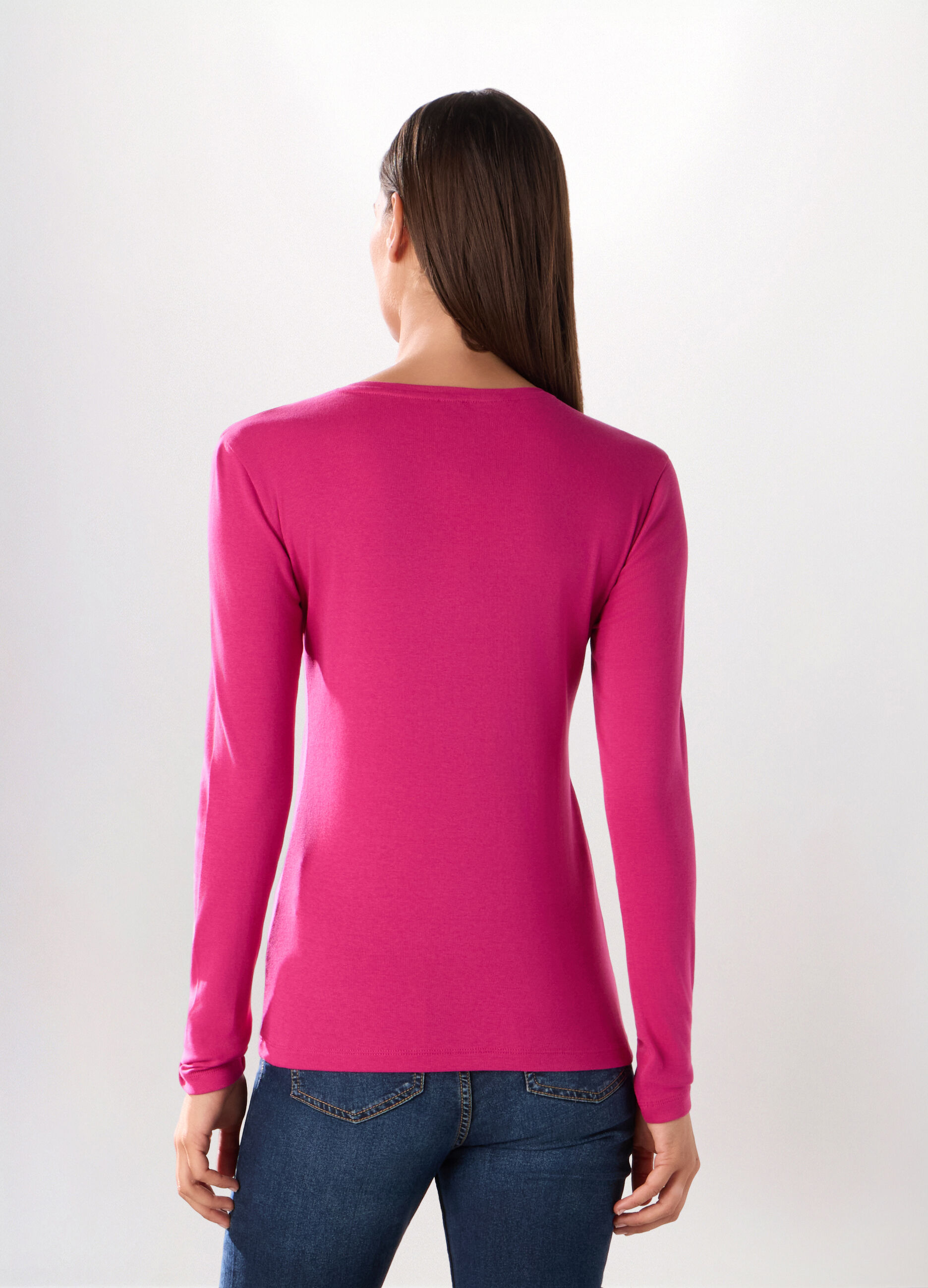 T-shirt in costina di puro cotone donna_1