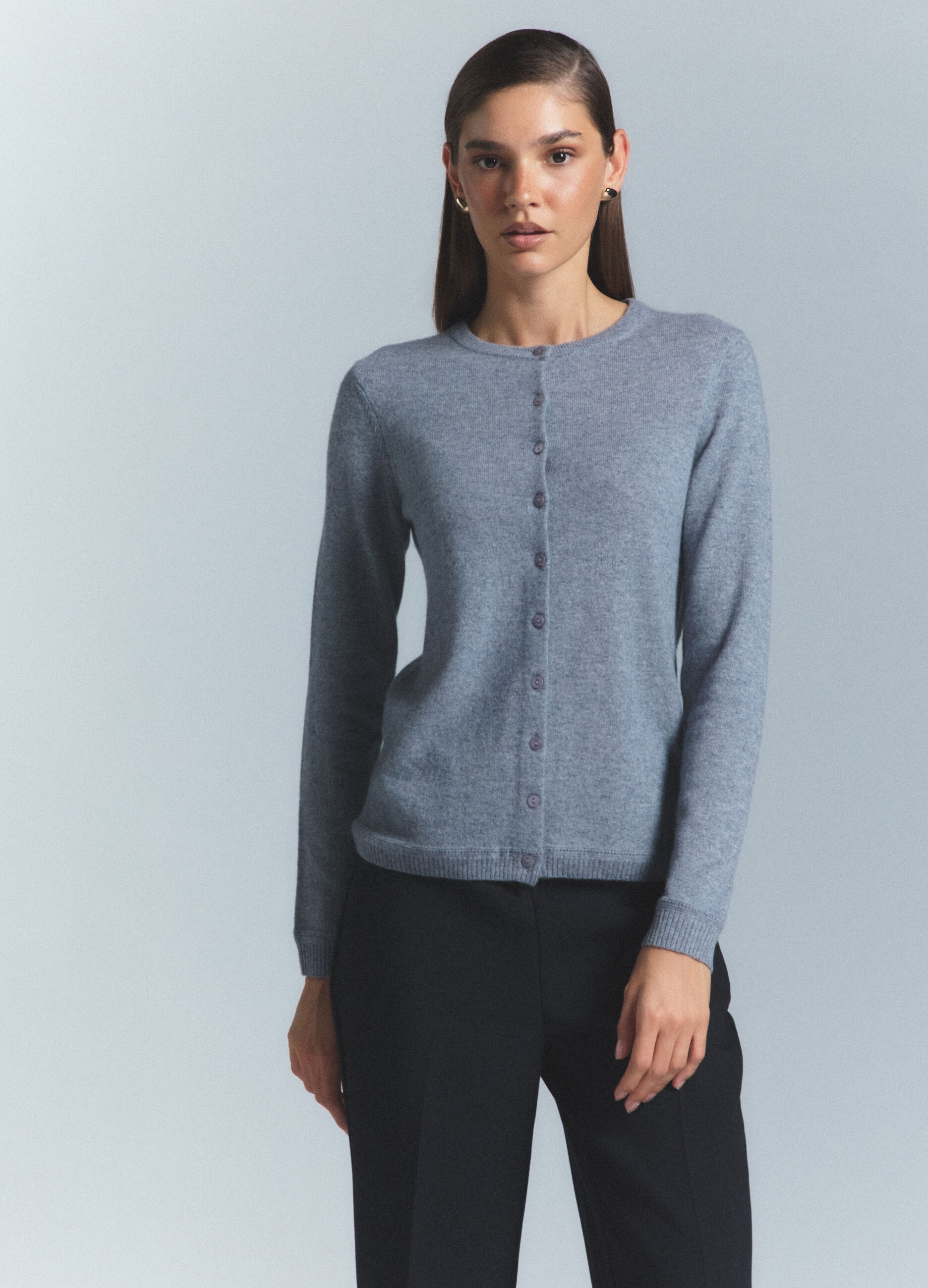 Cardigan girocollo in puro cashmere donna_1