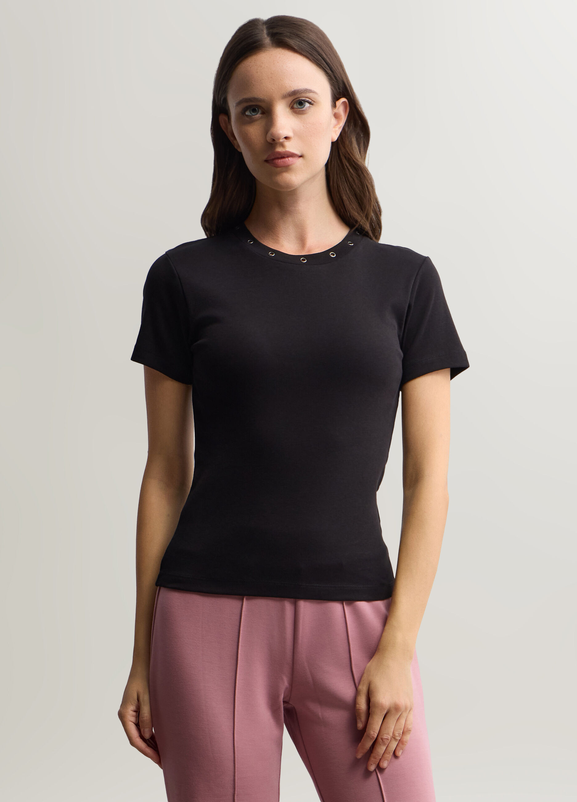 T-shirt girocollo in puro cotone donna_0