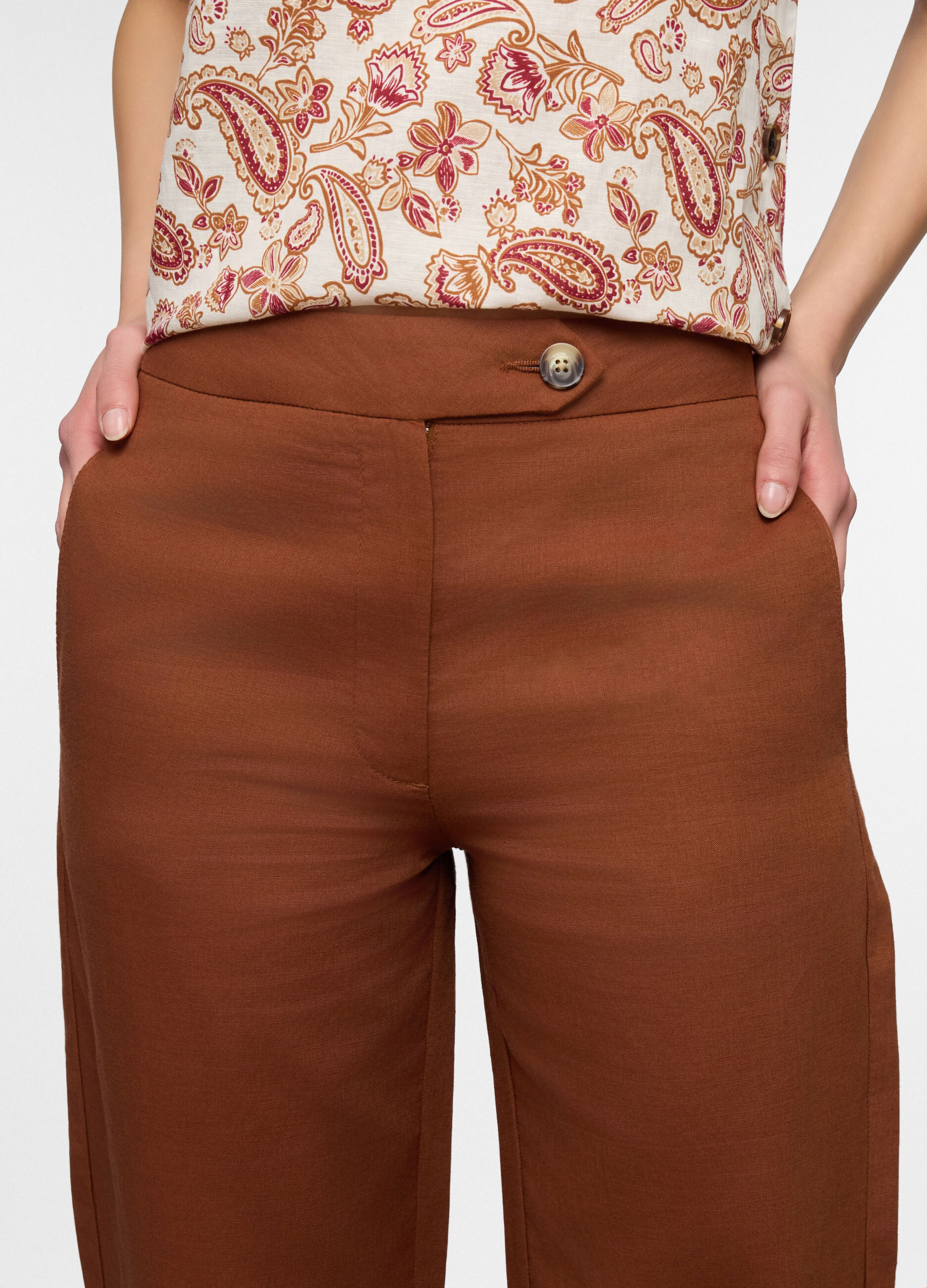 Pantaloni wide leg misto lino donna_2