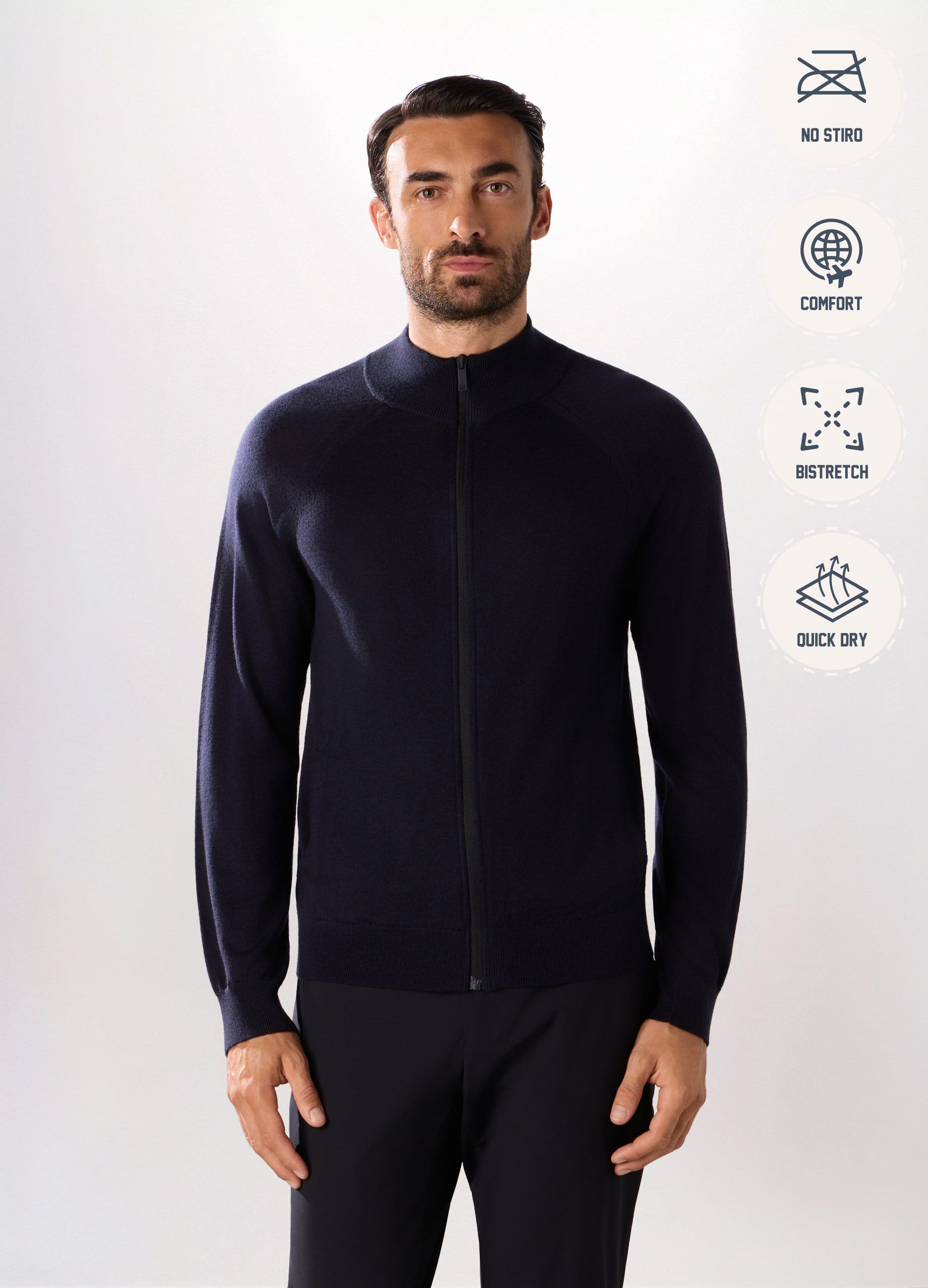 Cardigan con zip in lana merino uomo
