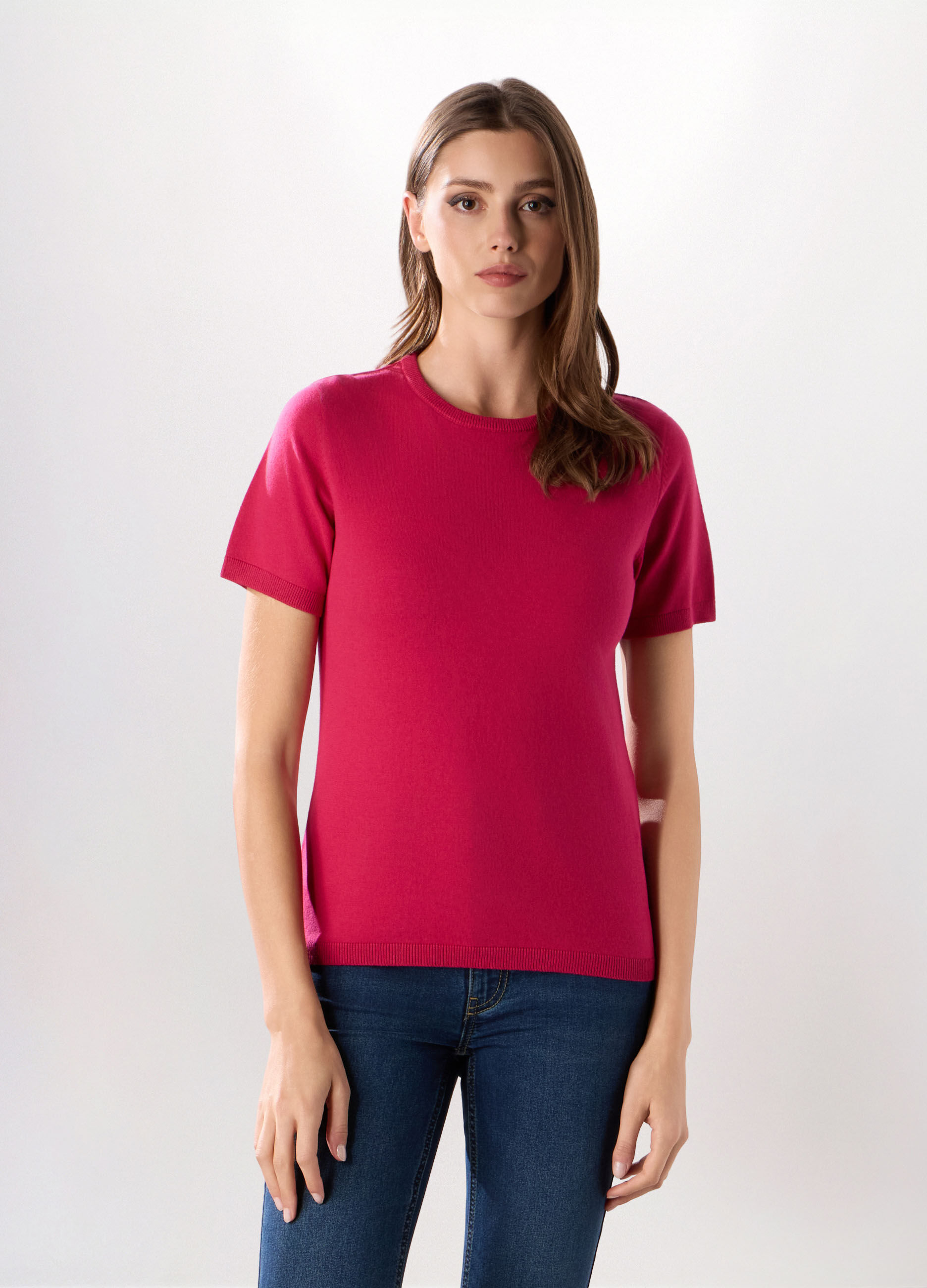 Tricot a maniche corte in misto cotone donna_0
