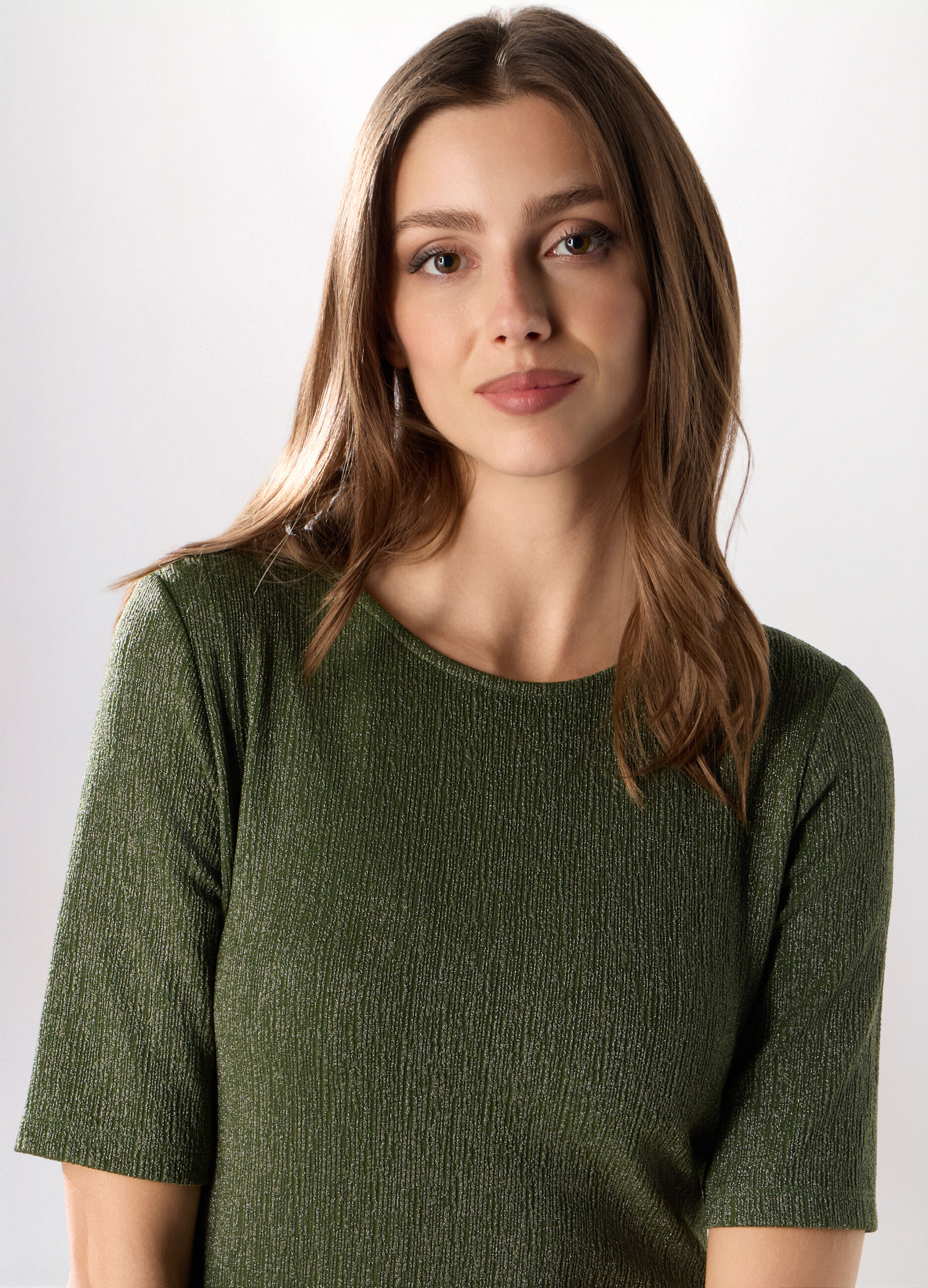 T-shirt crinkle a maniche corte e filo lurex donna_2