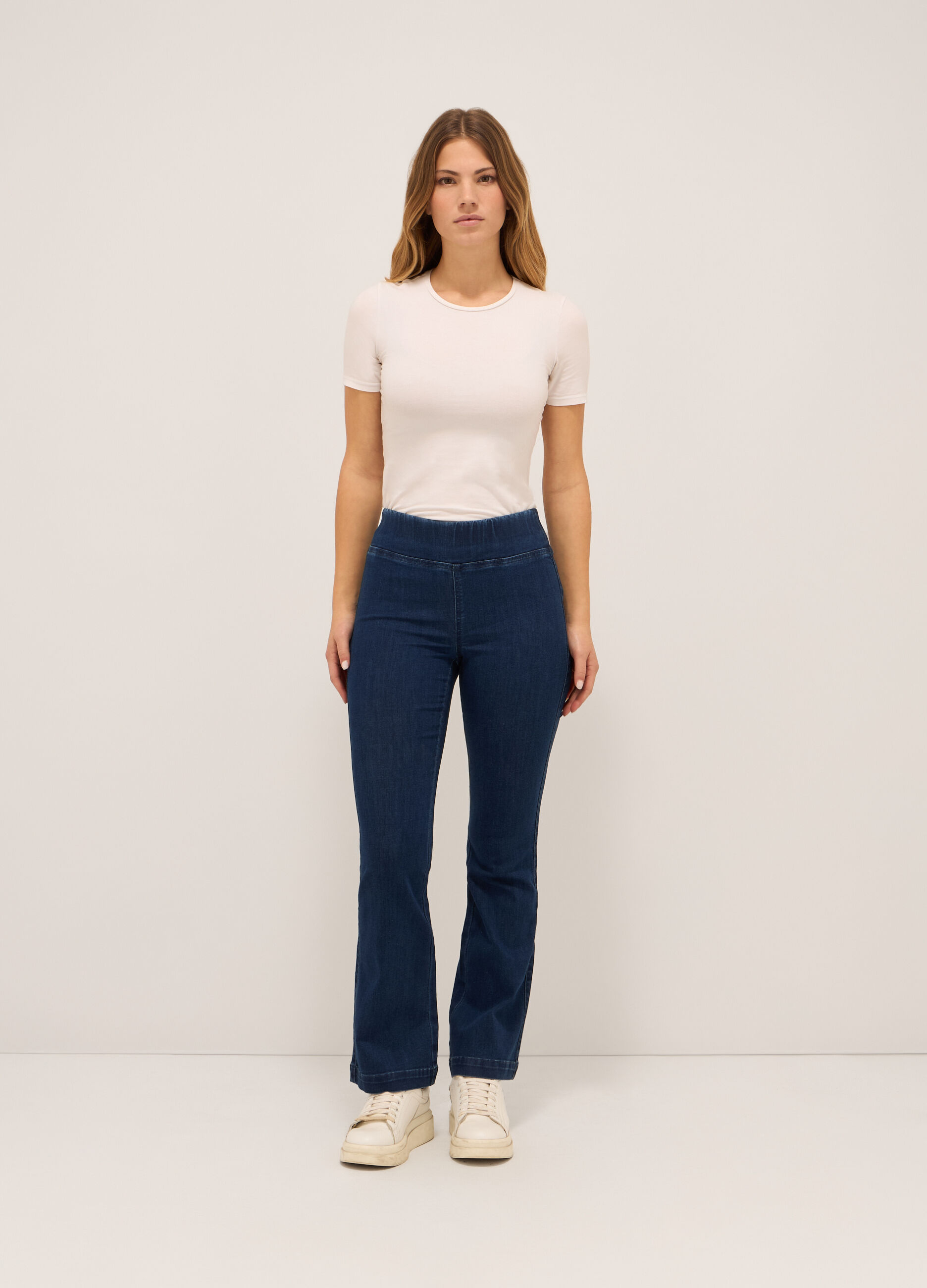 Jeggings a vita alta in stretch denim flare fit donna_0
