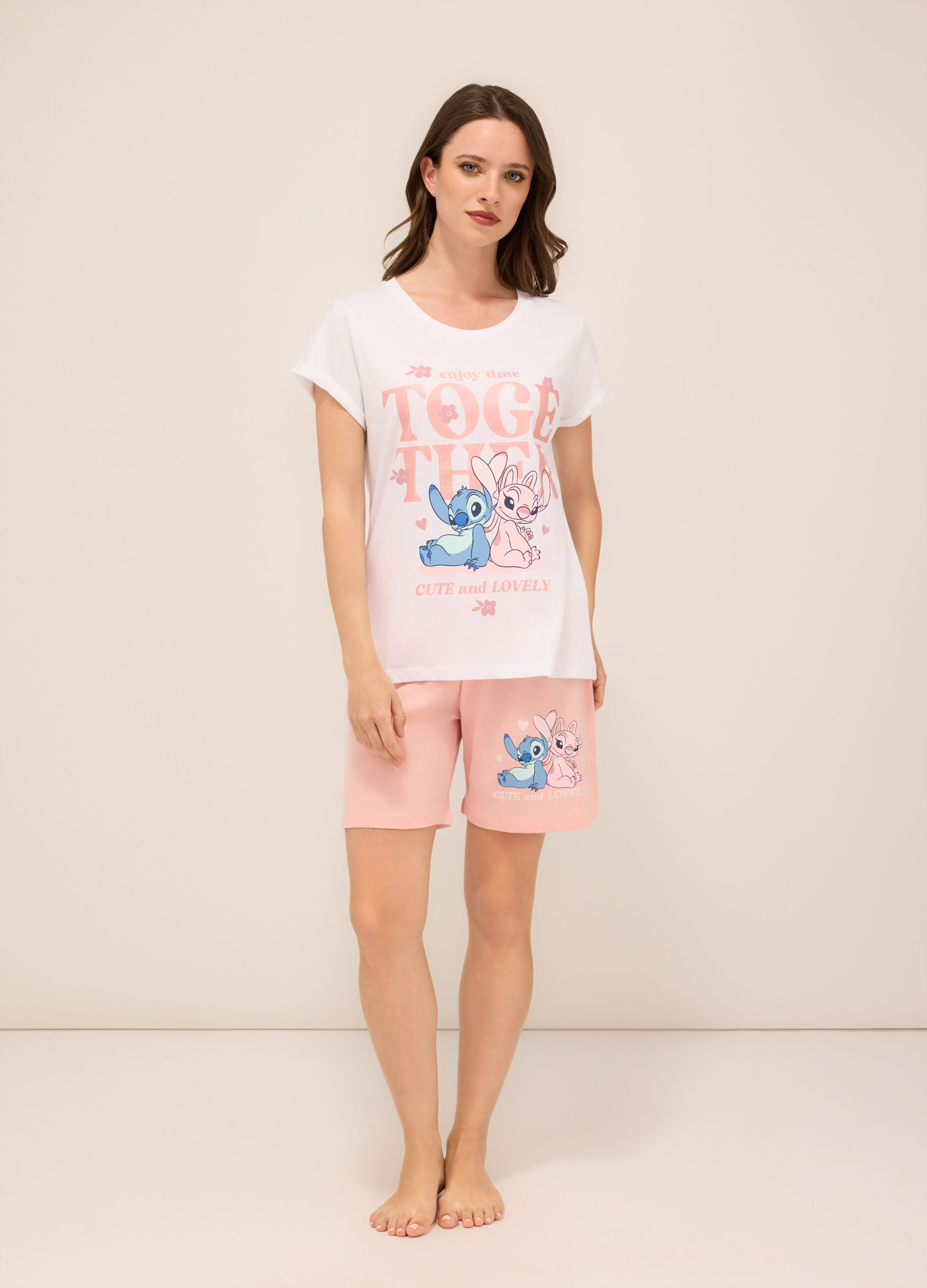 Set pigiama corto in jersey di puro cotone donna_0