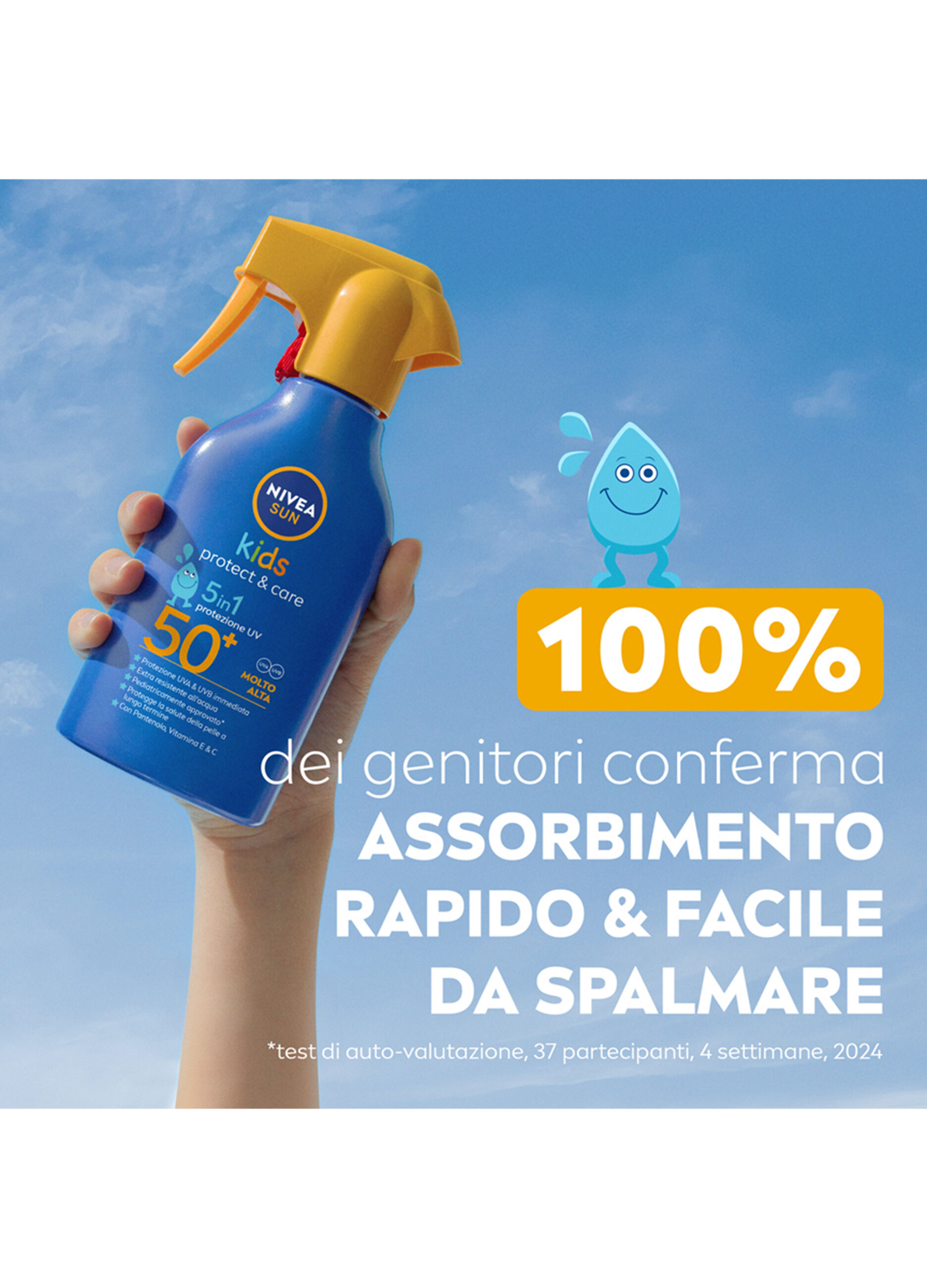 Nivea Sun Spray Solare Kids Protect & Care FP50+ 270 ml, Crema solare per bambini waterproof
