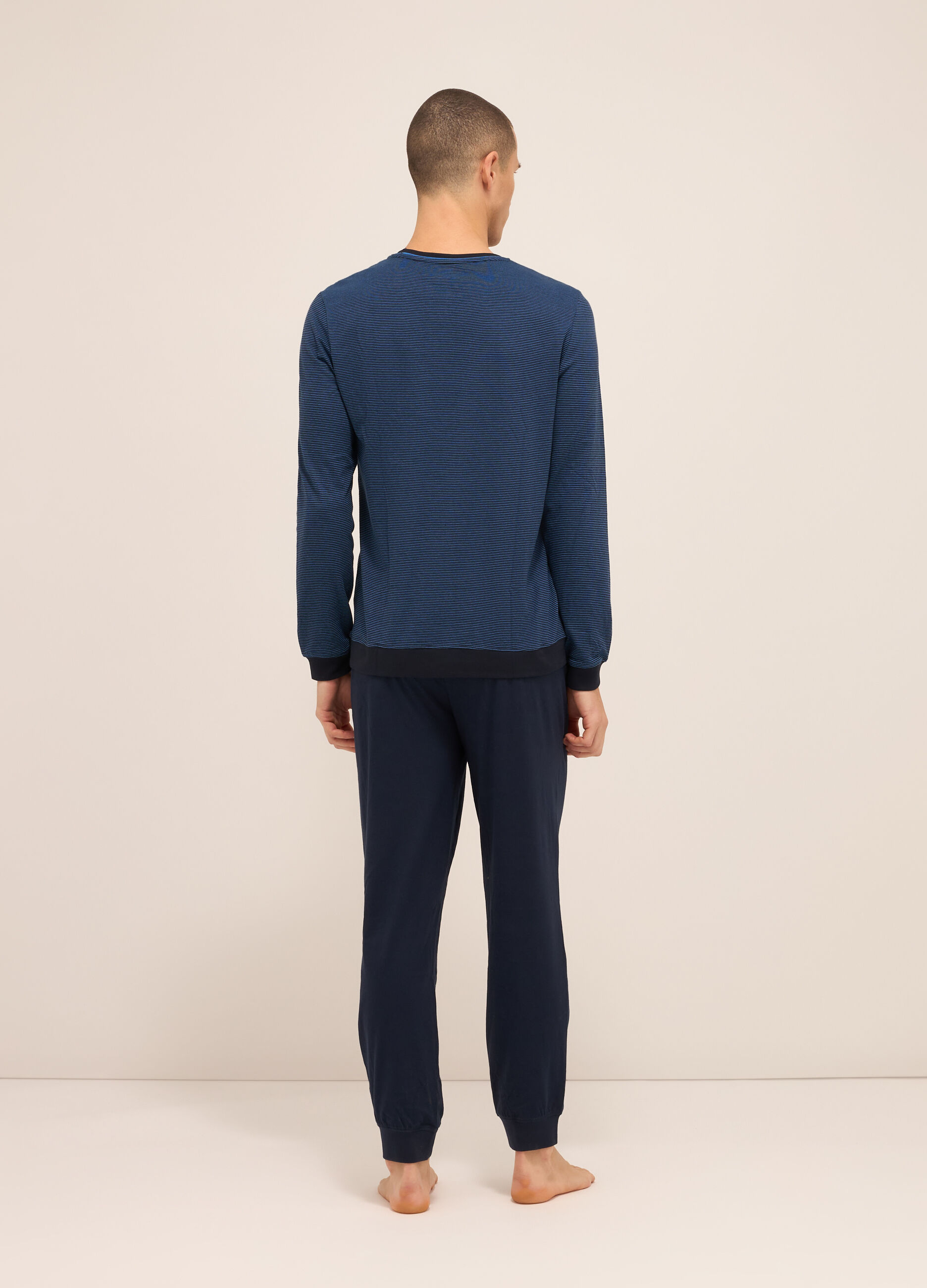 Maglia del pigiama a righe in puro cotone uomo_1