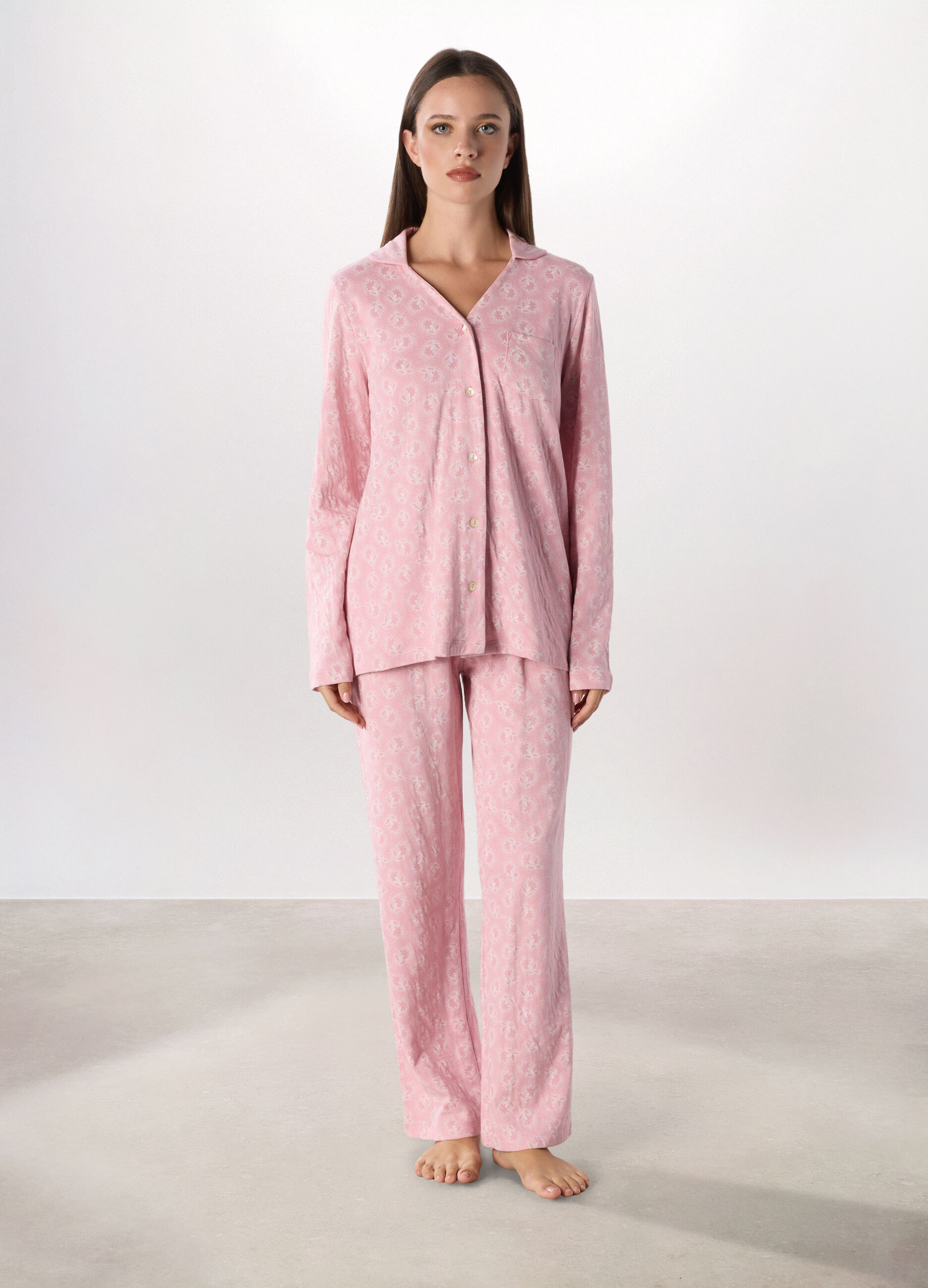 Set pigiama lungo in jersey di puro cotone donna_0