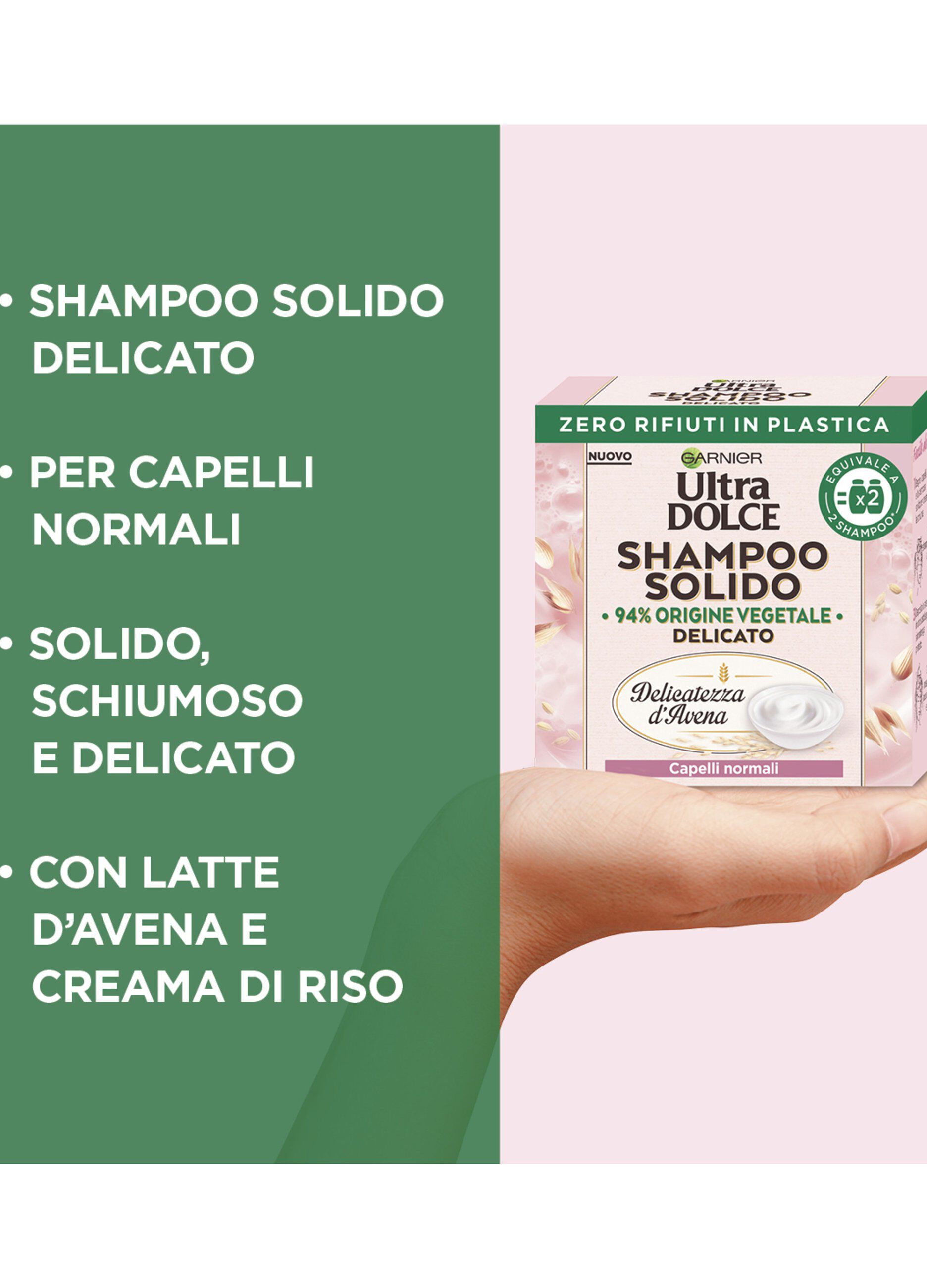 Garnier Ultra Dolce Shampoo Solido Delicatezza D’Avena, Per Cute sensibile e Capelli Delicati, Con packaging 100% ecologico plastic-free, 60 gr.