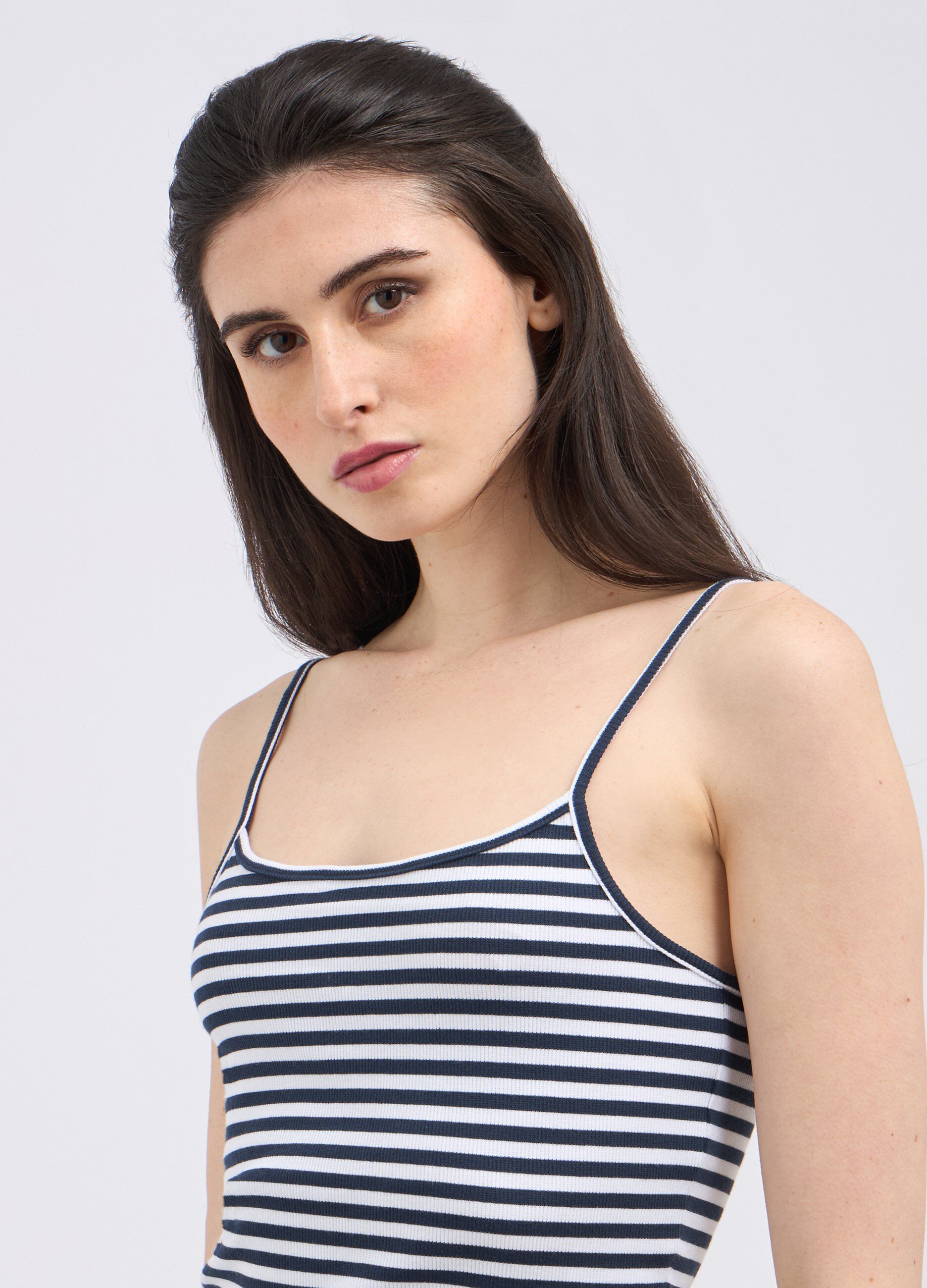 Top rigato in costina di cotone stretch donna_2
