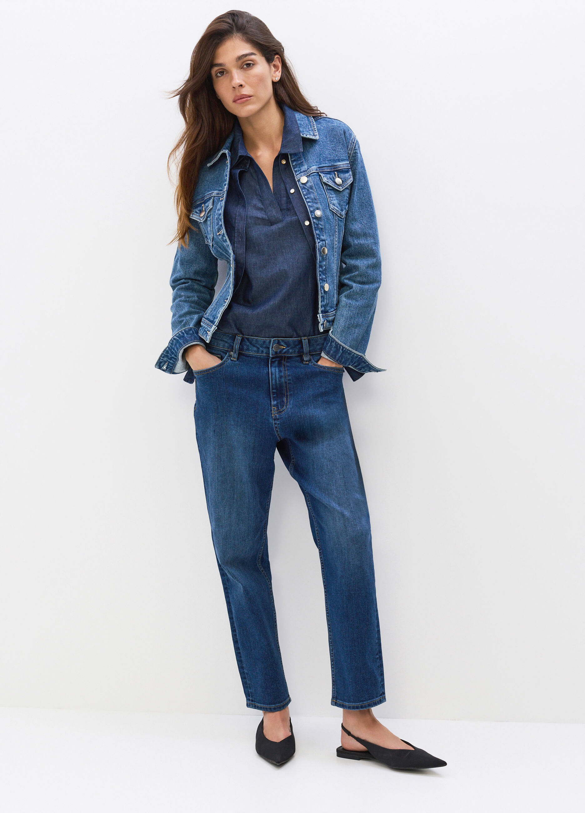 Pantaloni Fit Regular in denim stretch donna_0