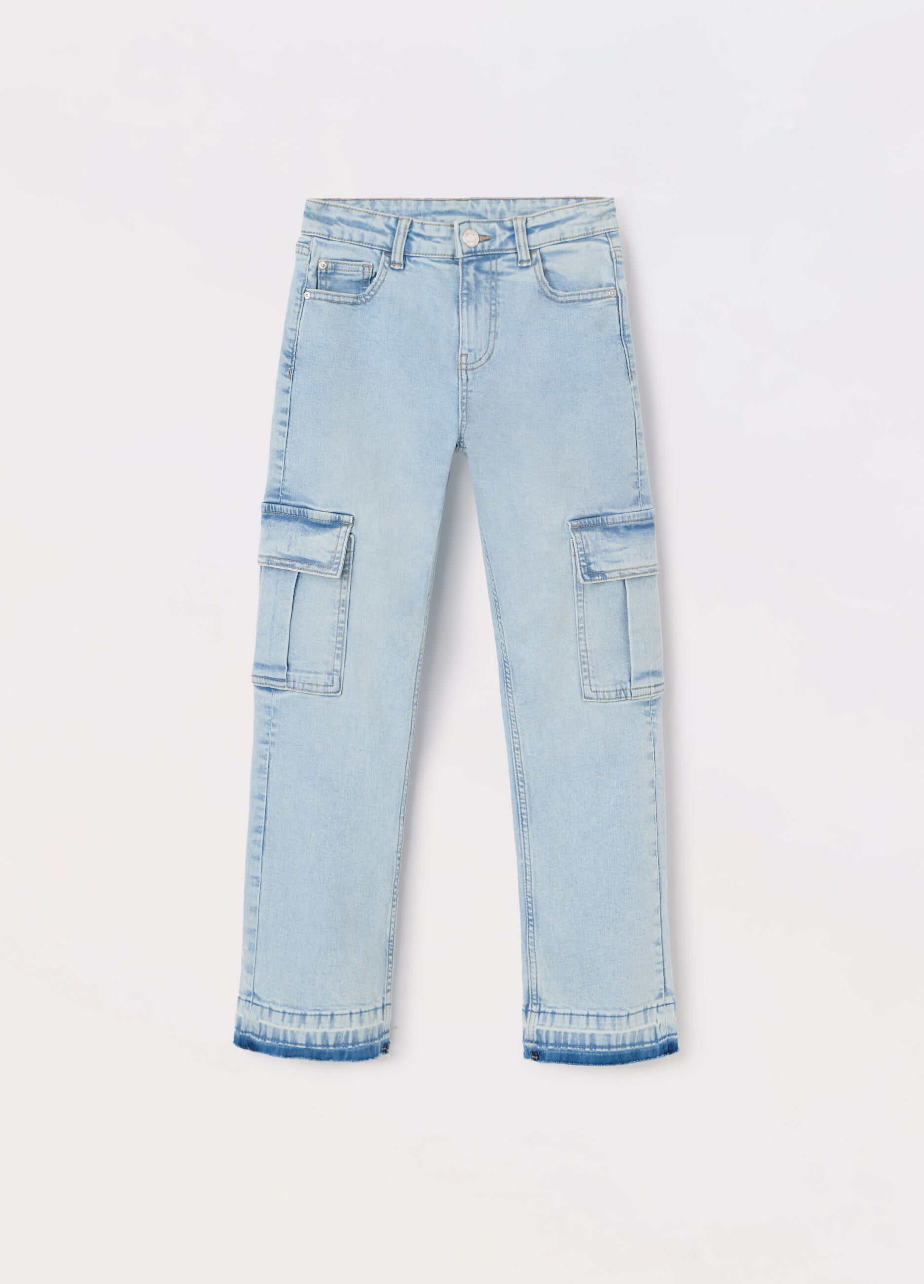 Pantaloni cargo in denim di cotone stretch ragazza_0