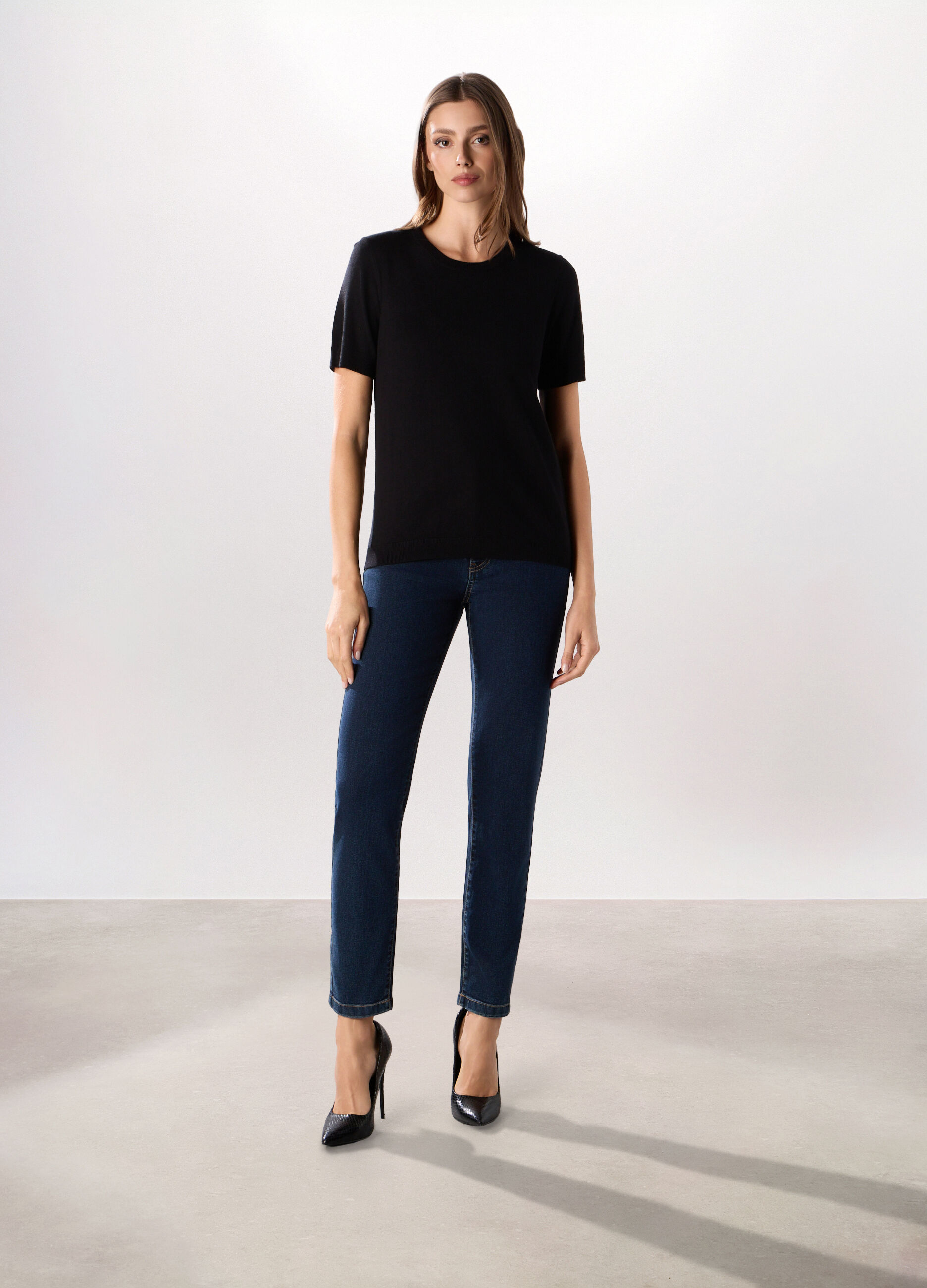 Pantaloni in denim misto cotone donna_0