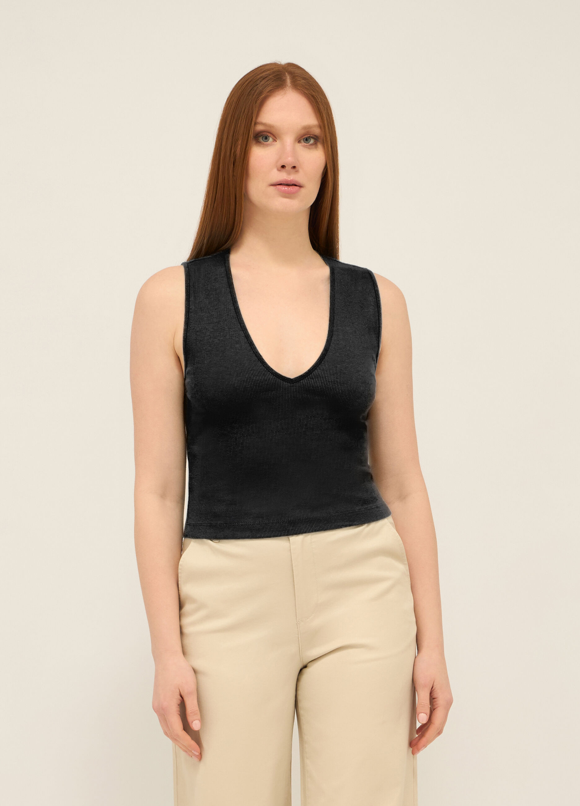 Top in costina di cotone stretch donna_0