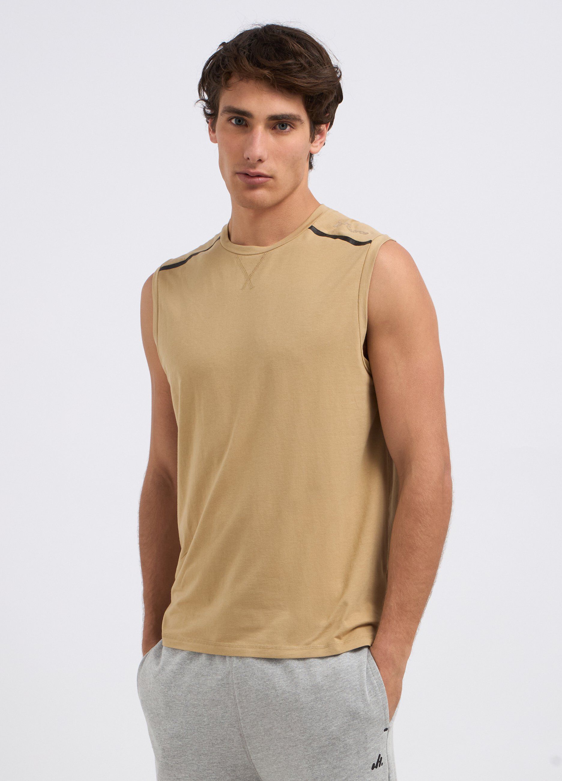 T-shirt smanicata in cotone misto modal uomo_0
