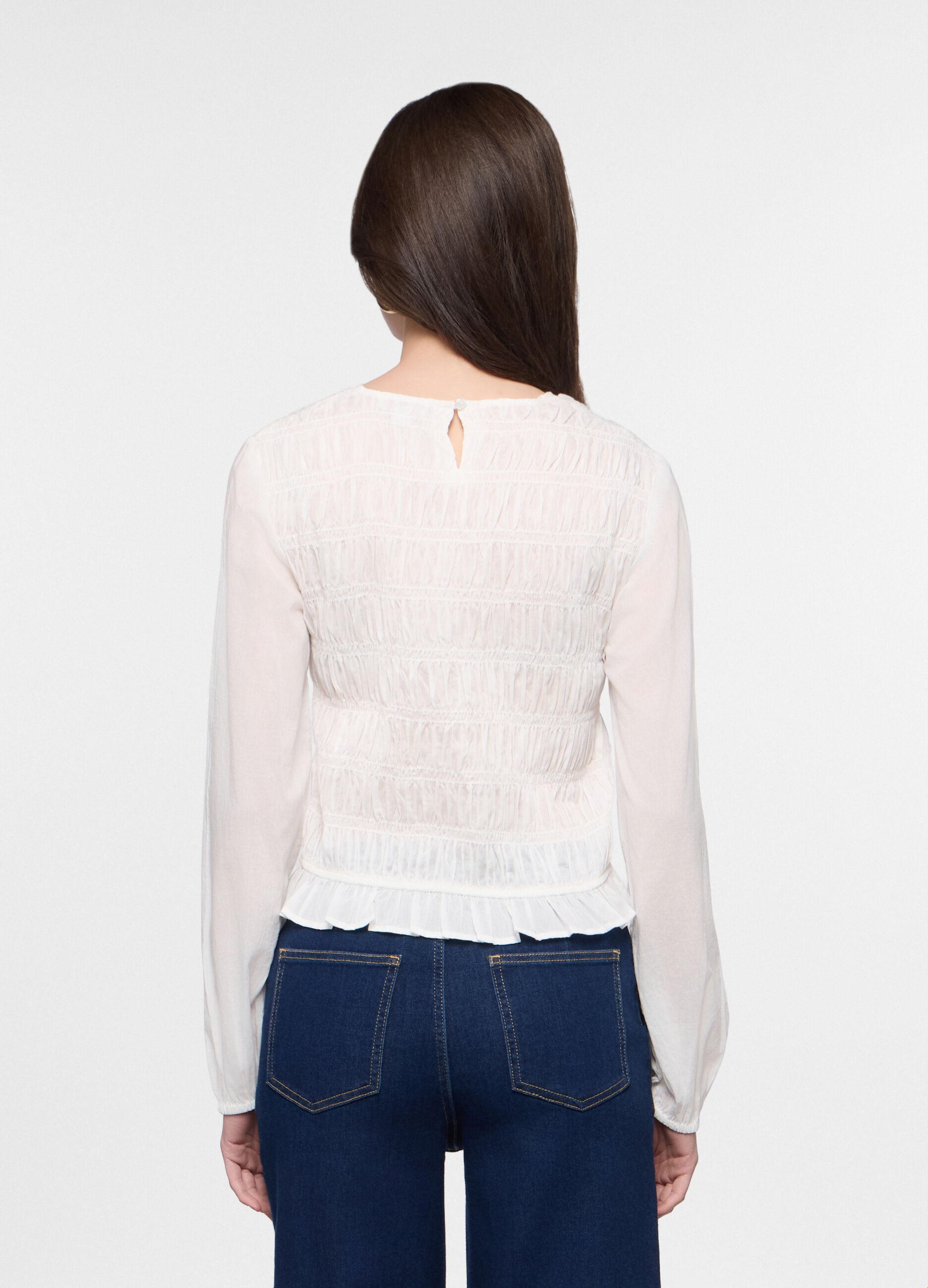 Blusa girocollo slim fit in puro cotone voile donna_1