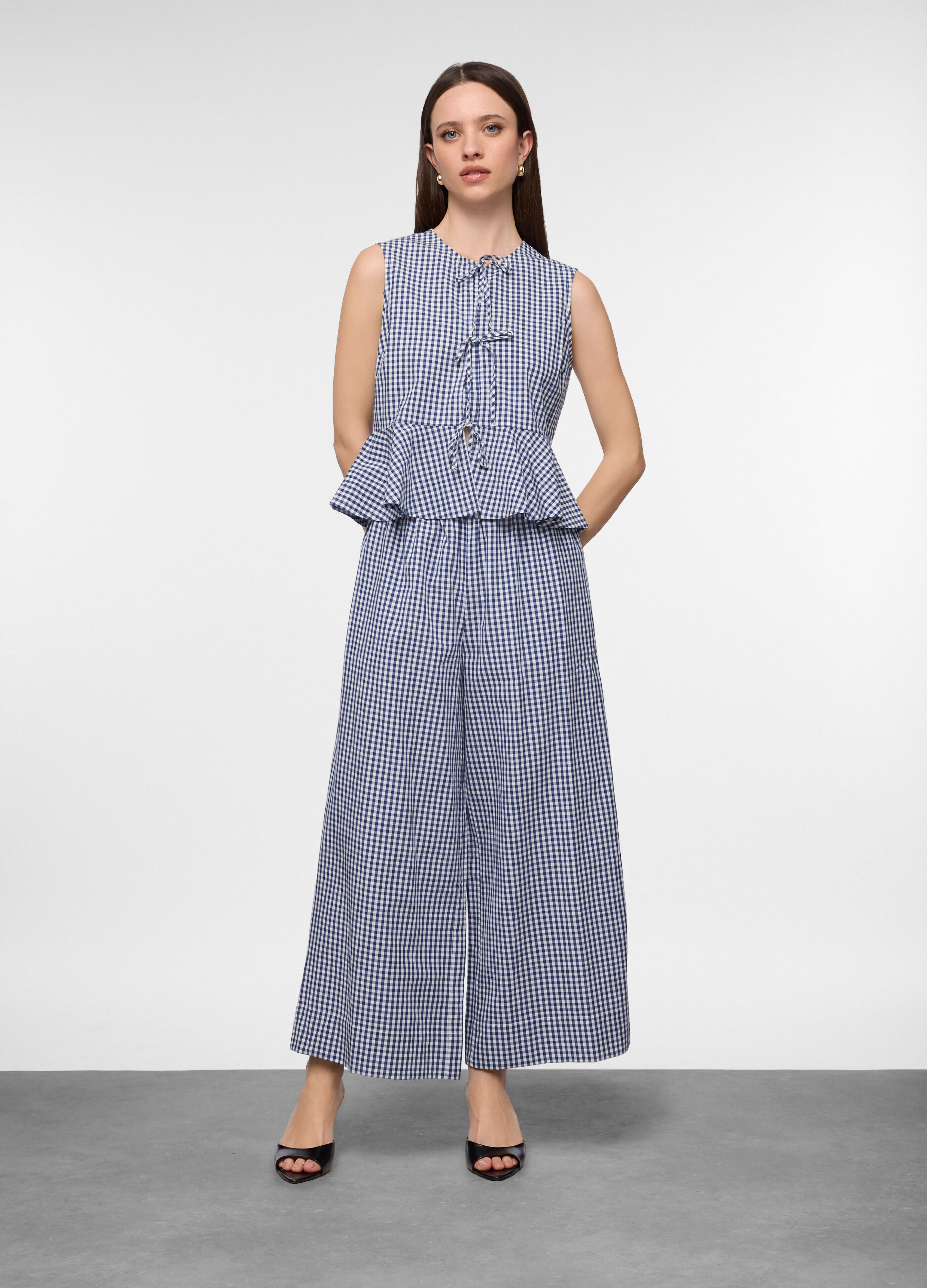 Pantaloni wide leg in popeline di puro cotone fit comfort donna_0