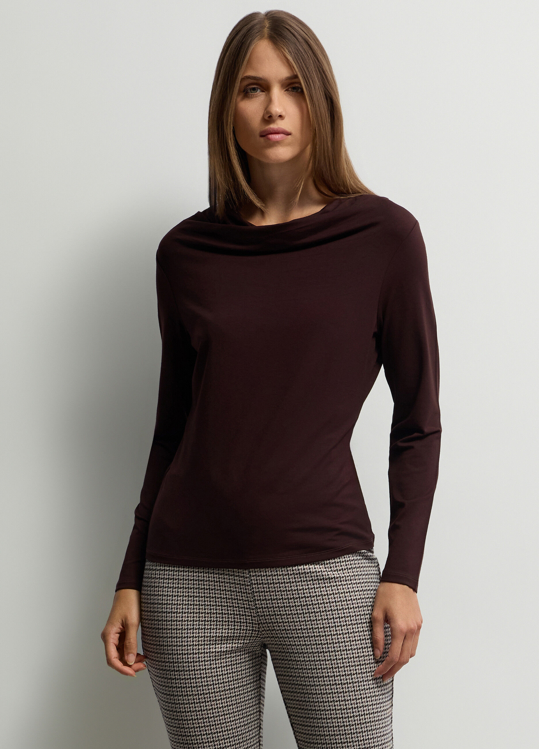 T-shirt con scollo drappeggiato stretch donna_0