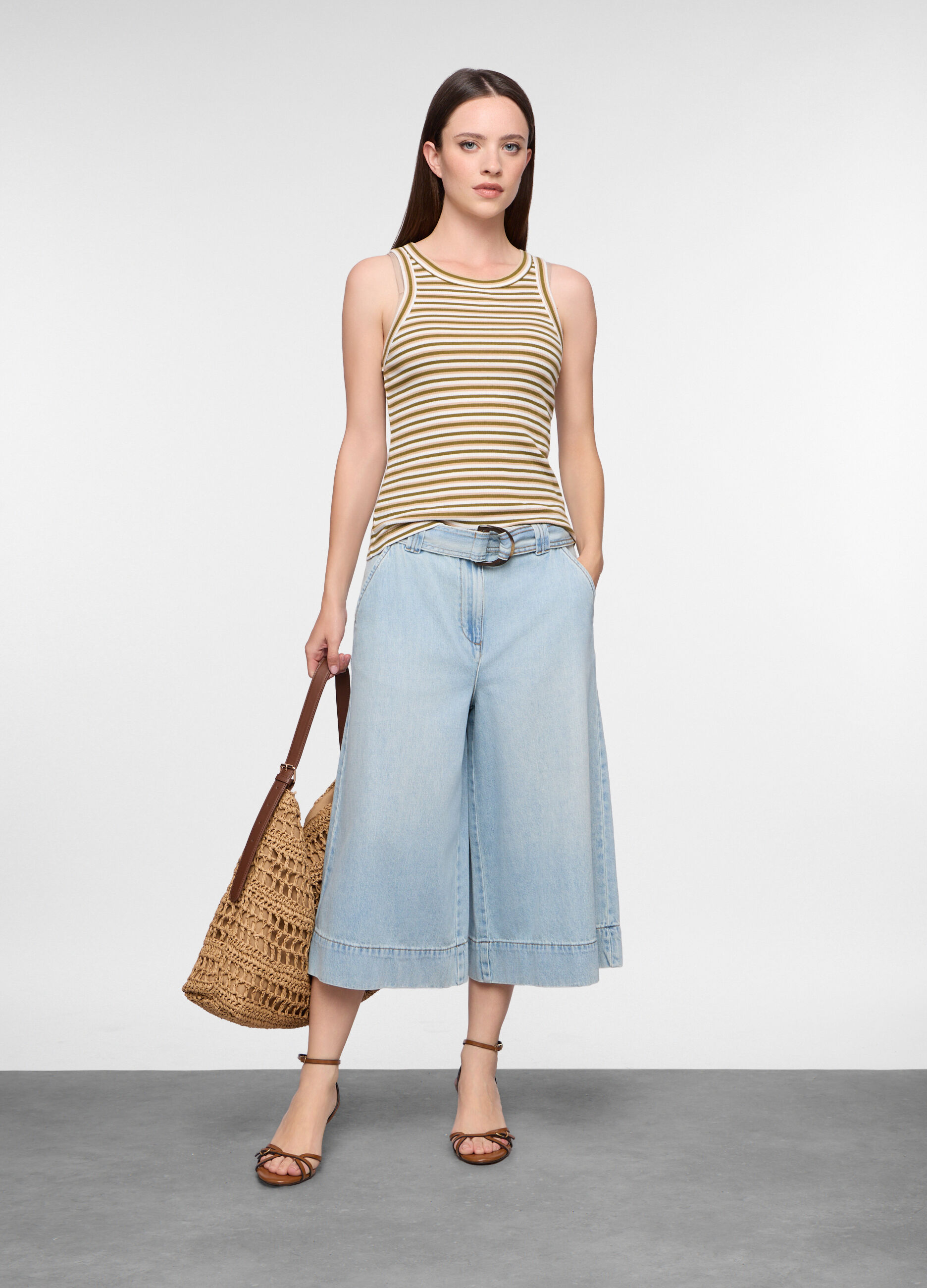 Pantaloni Fit Baggy in denim misto cotone donna_0