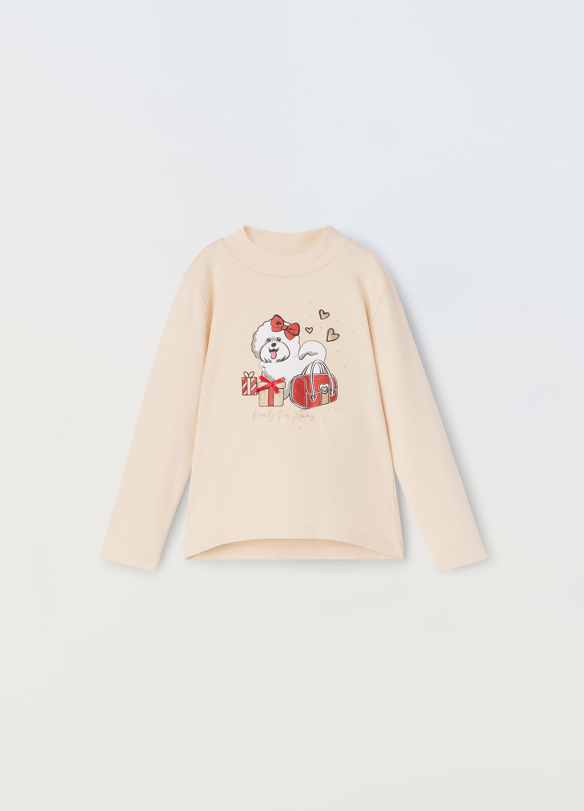 Lupetto in interlock di cotone con stampa glitter bambina_0