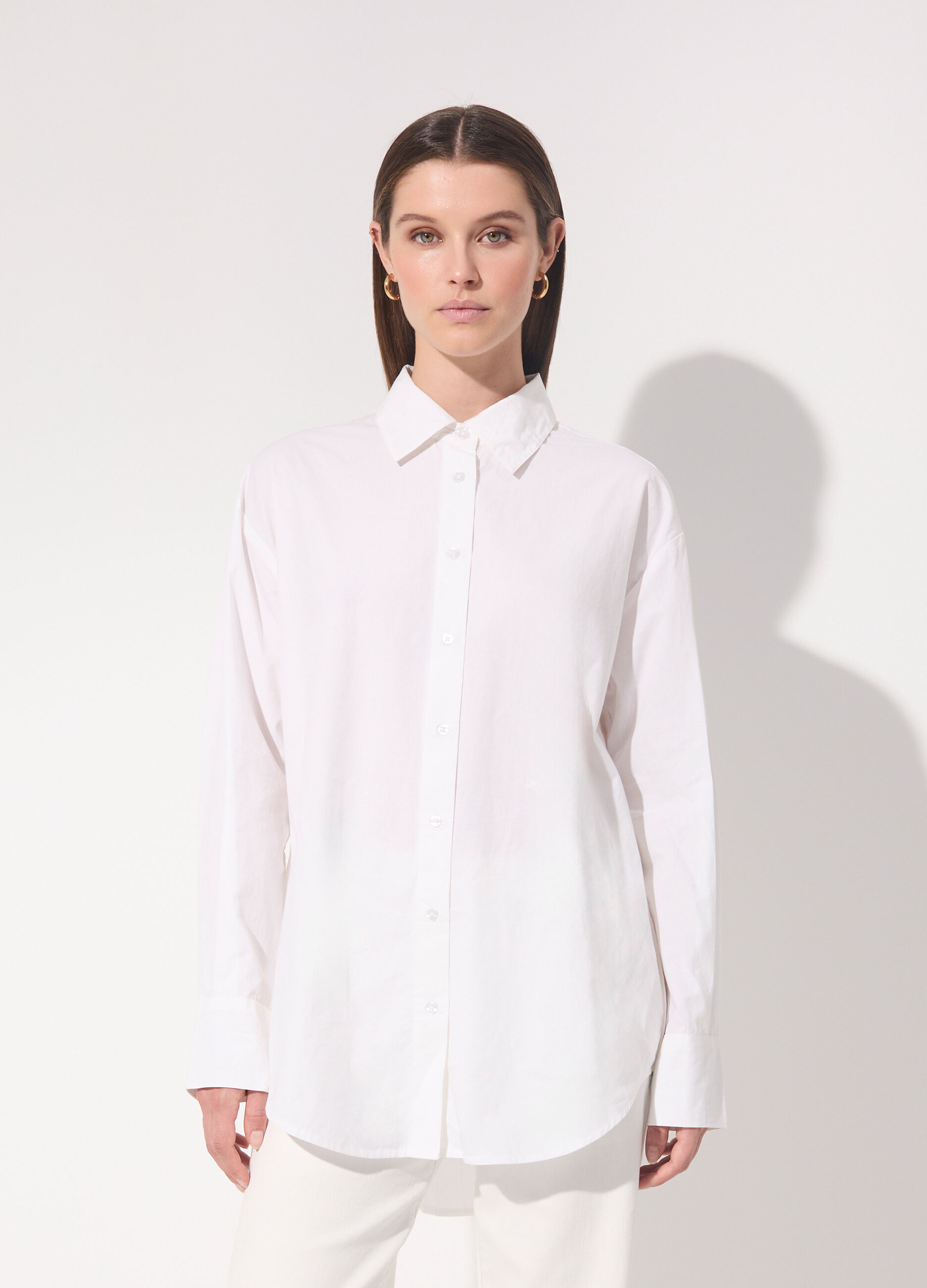 Camicia in popeline di puro cotone a maniche lunghe donna_1