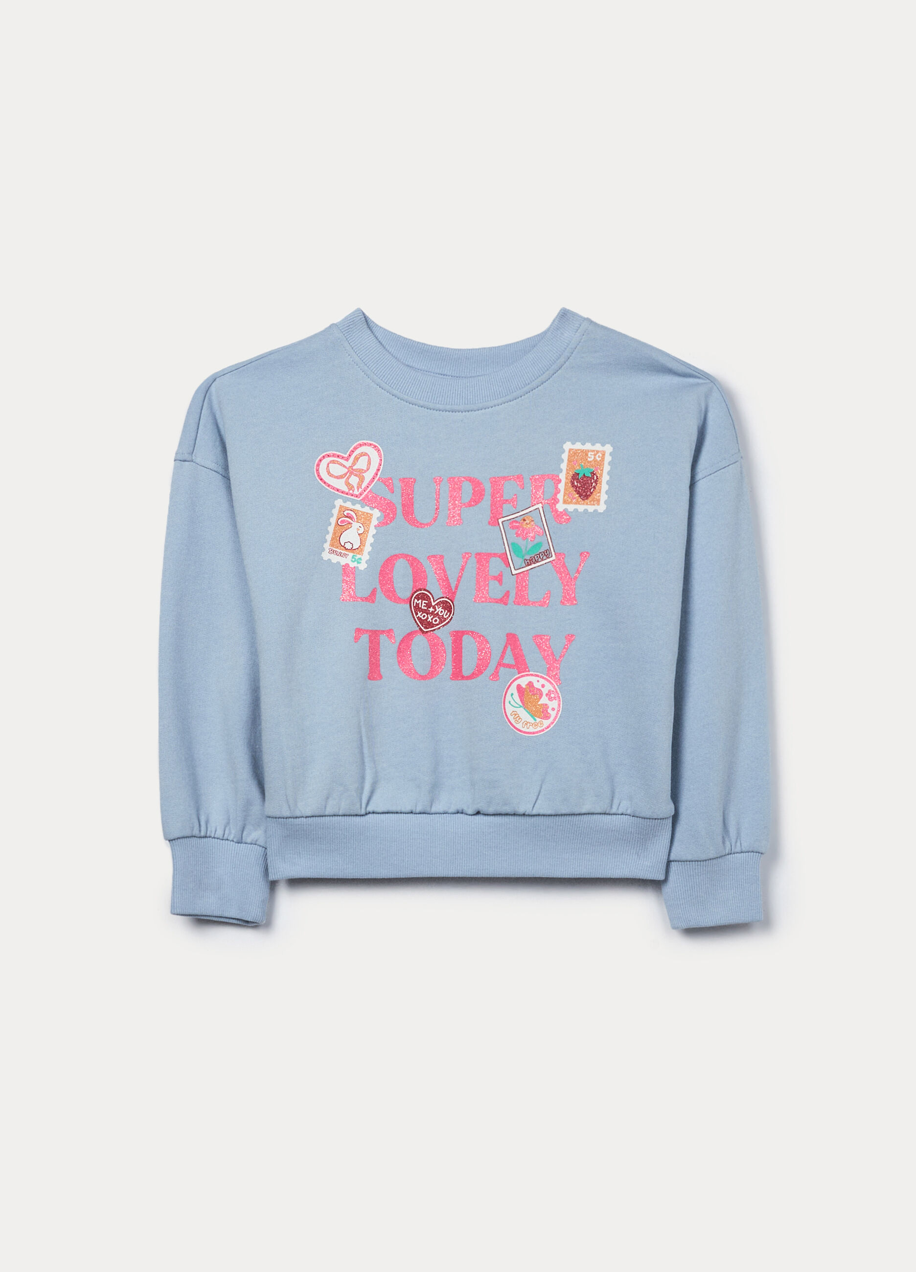 Felpa girocollo in french terry di puro cotone bambina_0