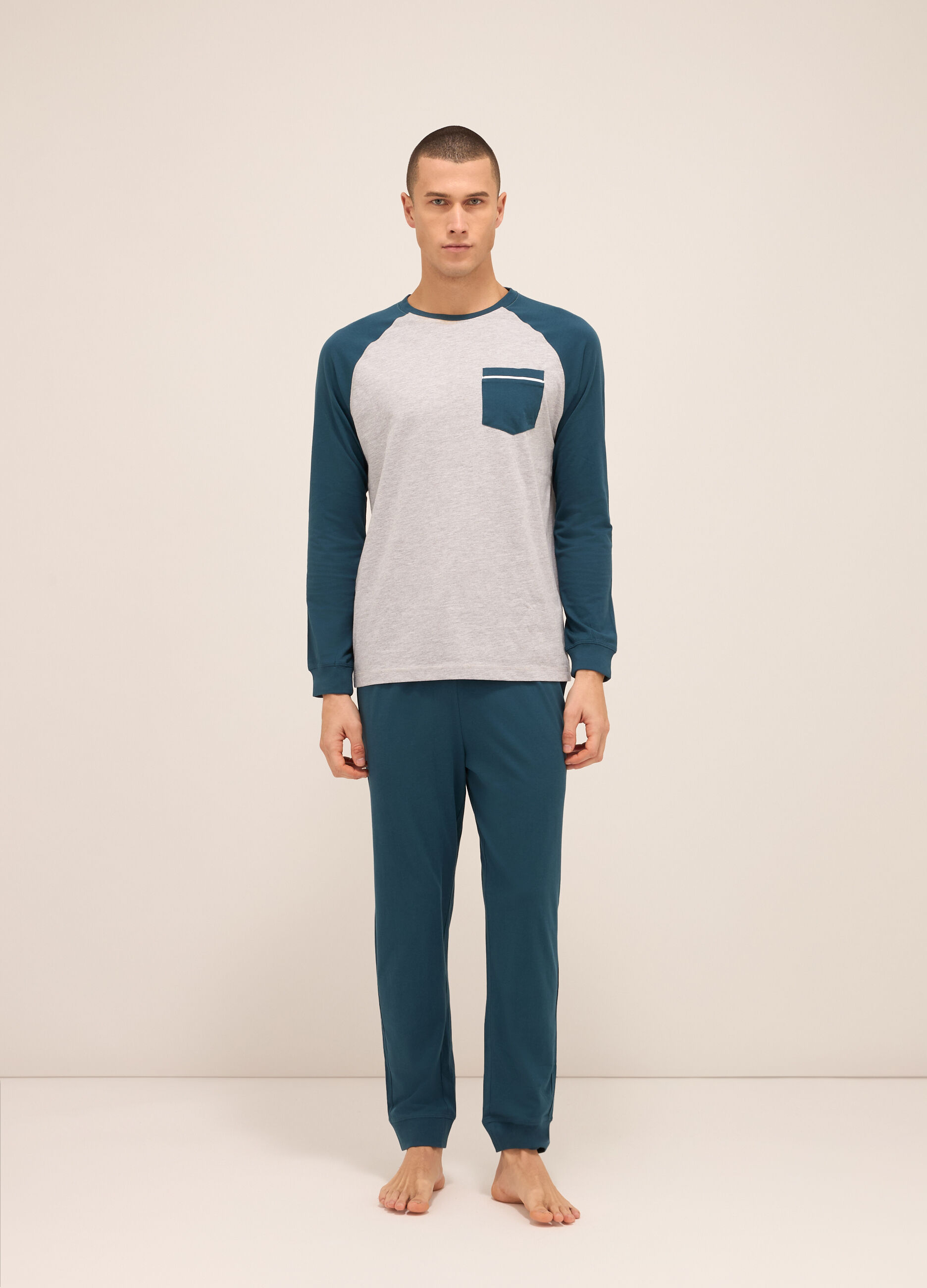 Maglia del pigiama raglan in puro cotone uomo_0