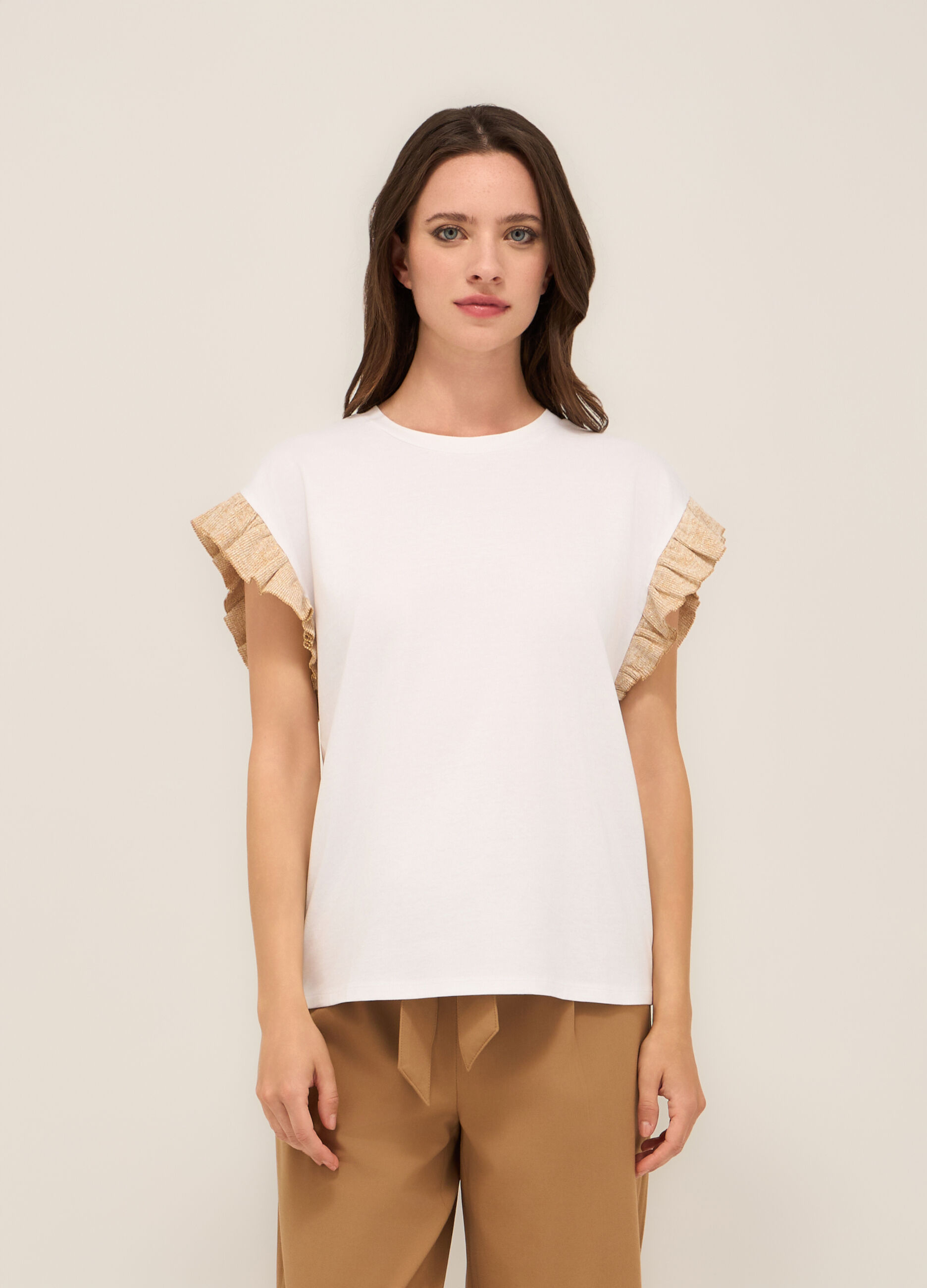 T-shirt in cotone con rouches donna_0