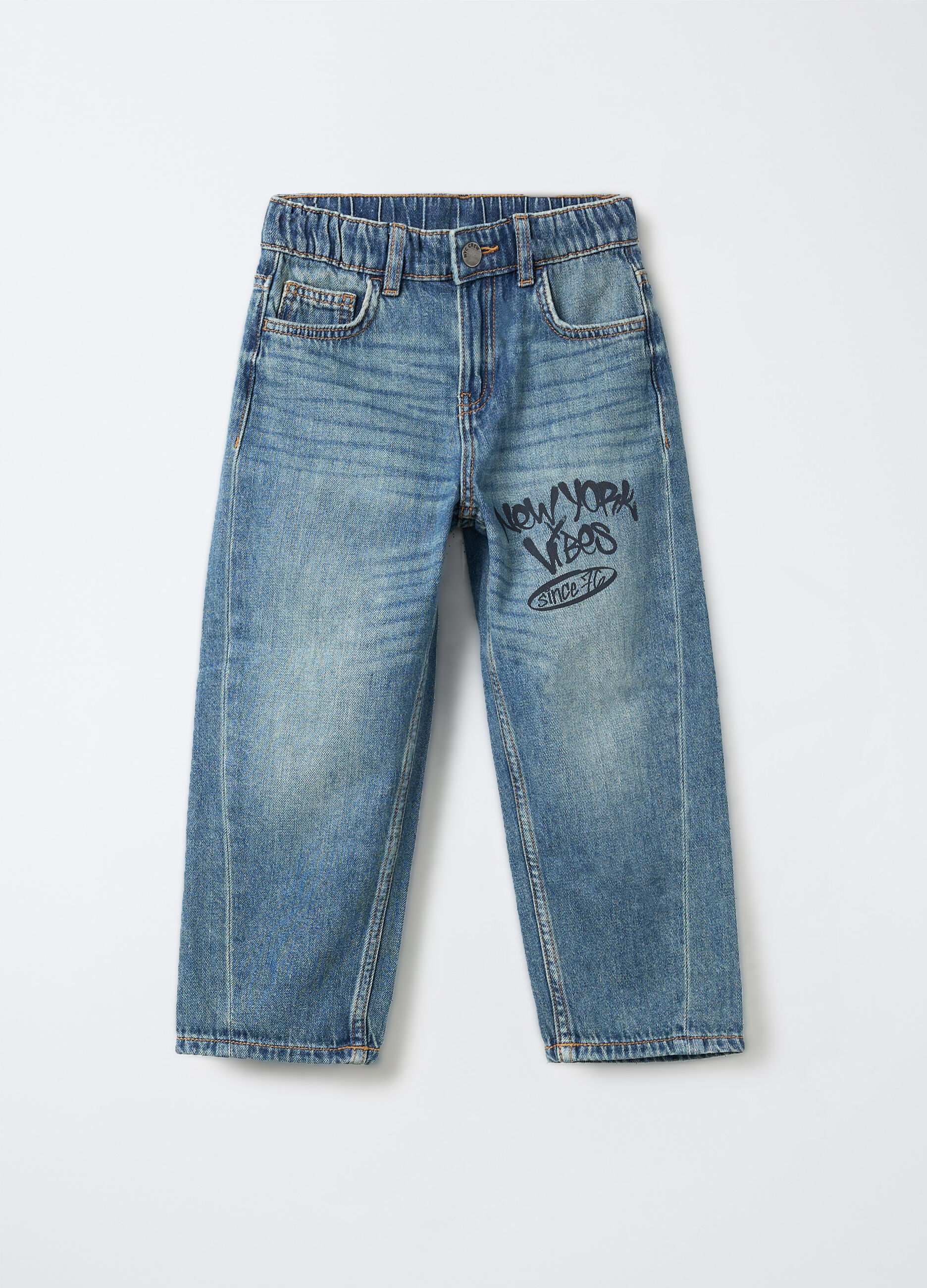 Pantaloni in denim di cotone misto viscosa Relaxed Fit bambino_0