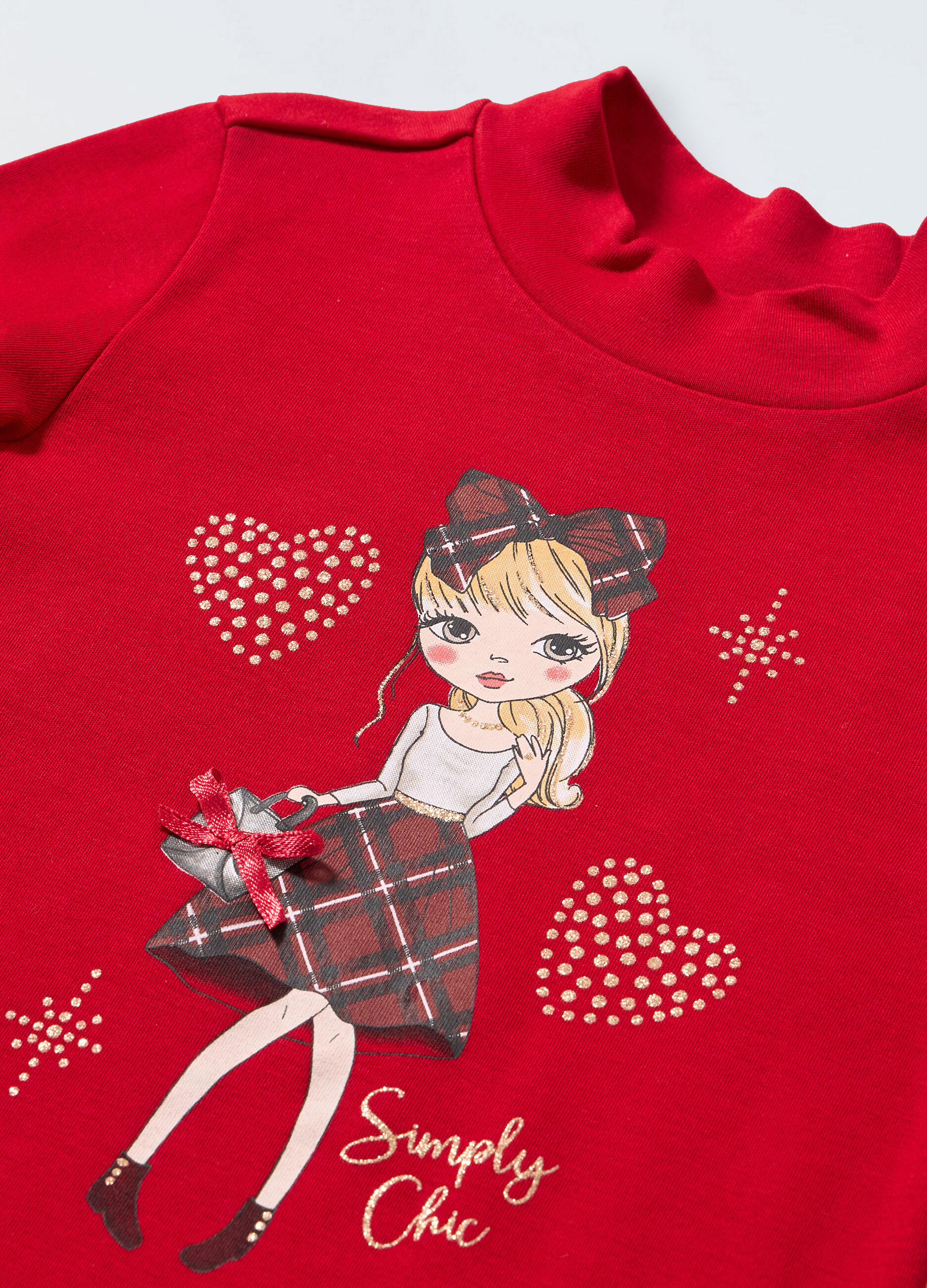 Lupetto in interlock di cotone con stampa glitter bambina_1