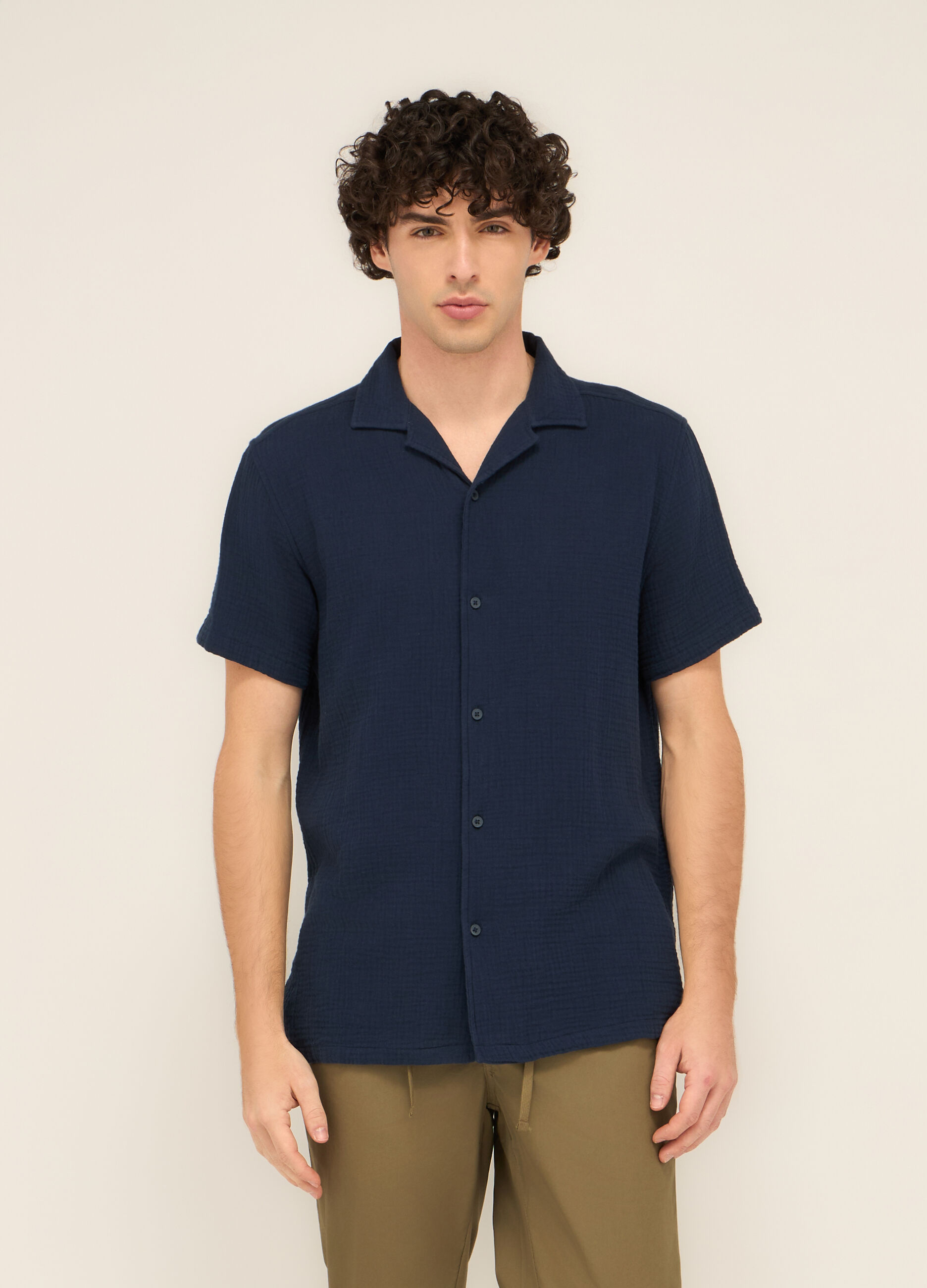 Camicia a maniche corte in garza di cotone uomo _0