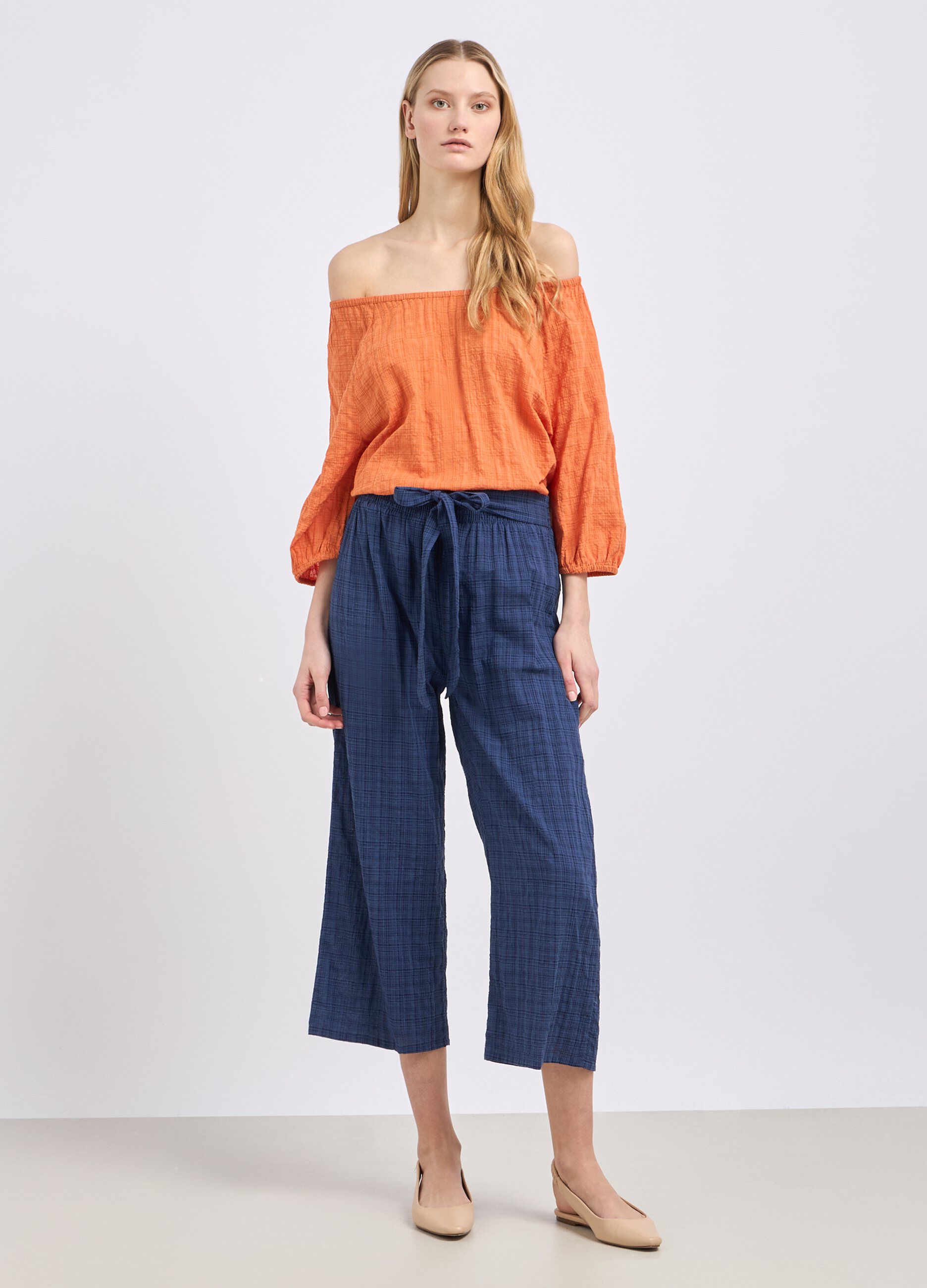 Culotte wide leg in cotone donna_0