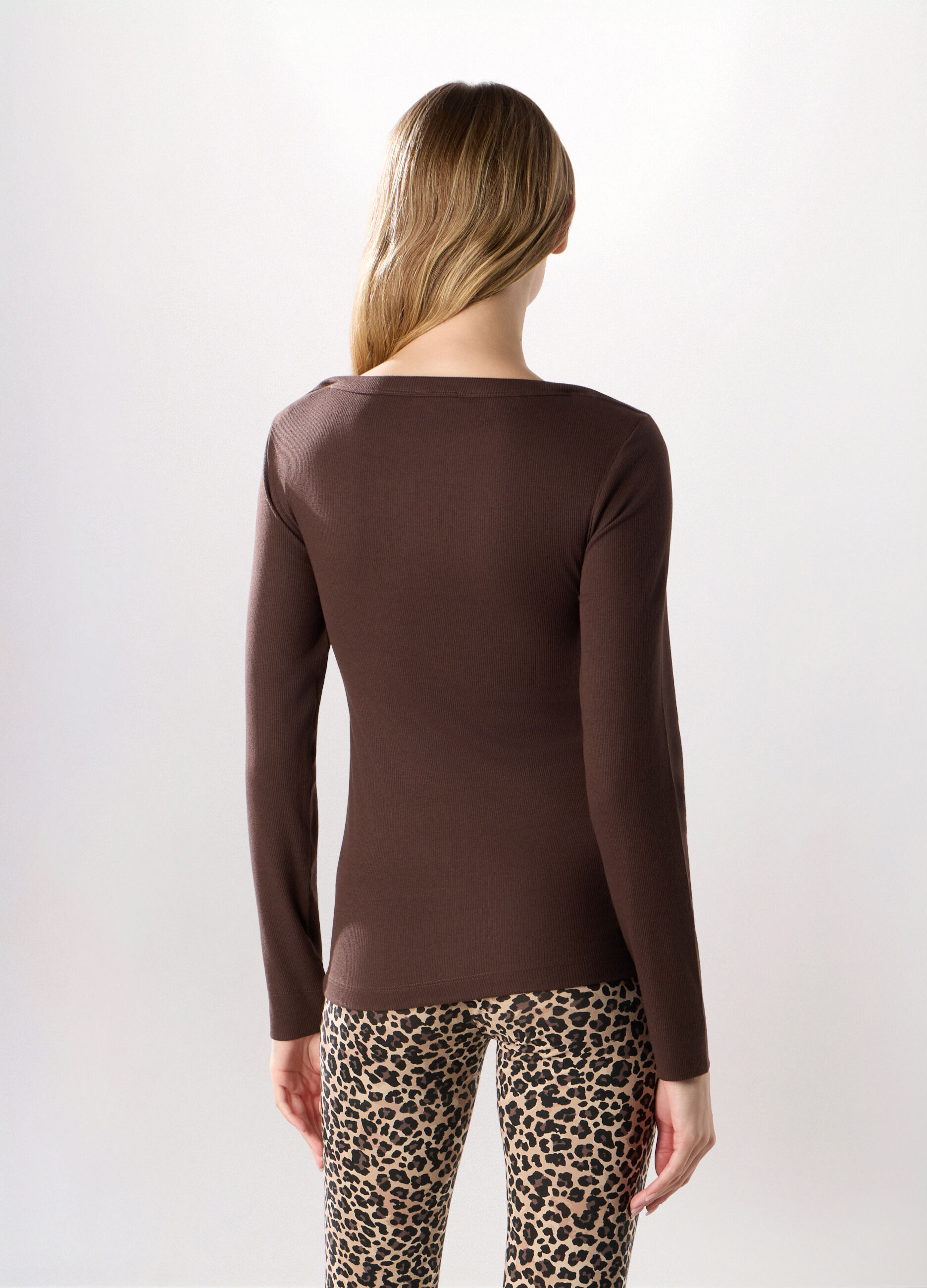 T-shirt in costina misto cotone donna_1