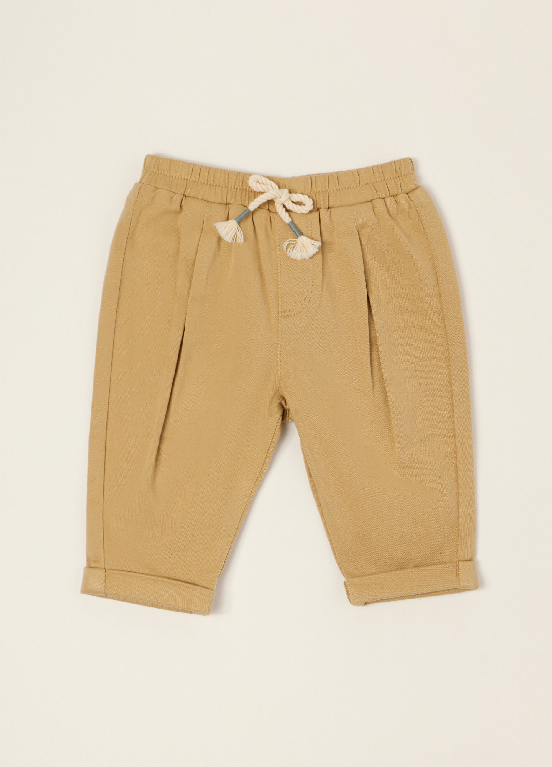 Pantaloni beige in cotone e viscosa elasticizzato_0