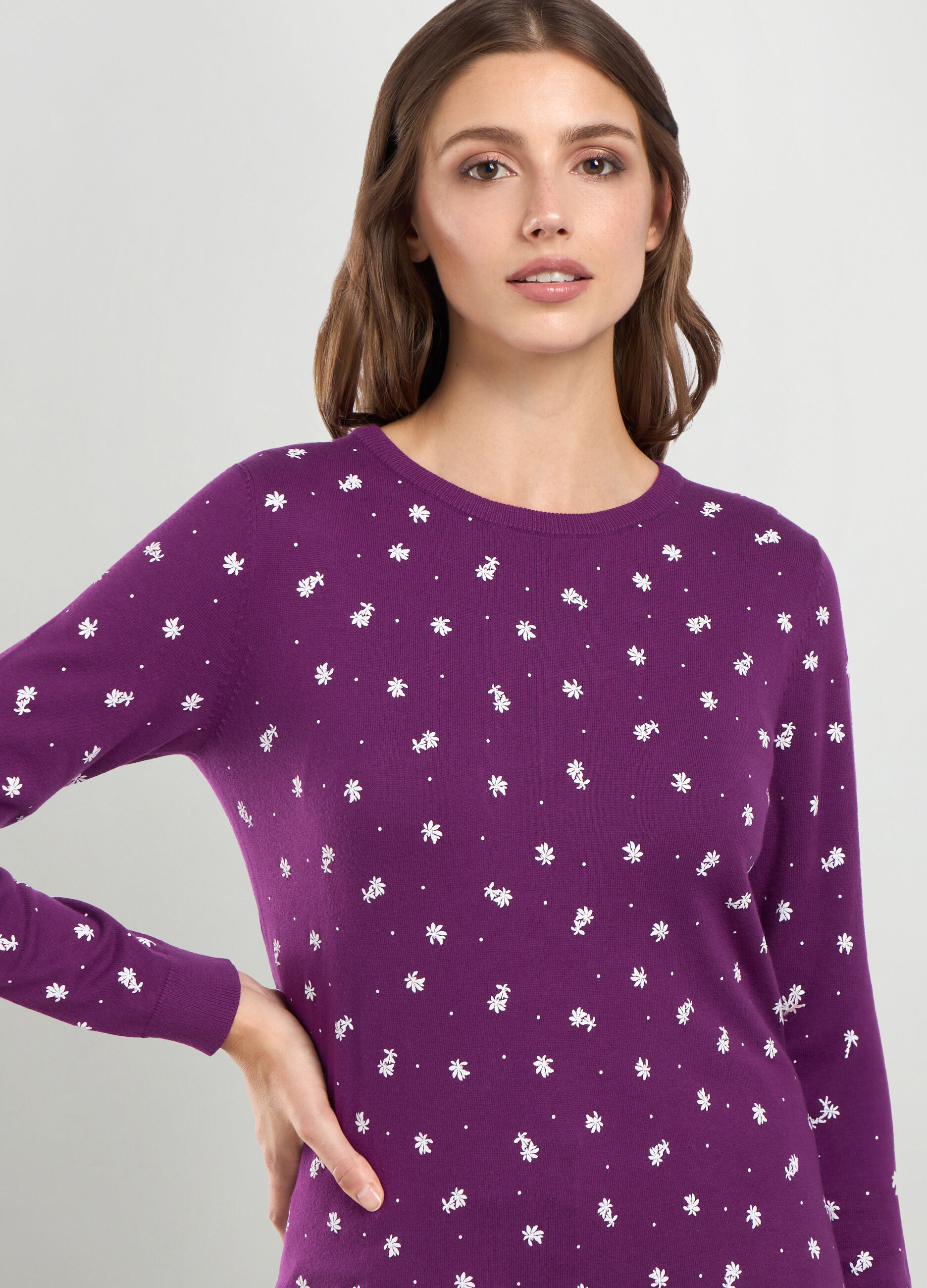 Tricot girocollo in misto cotone con stampa donna_2
