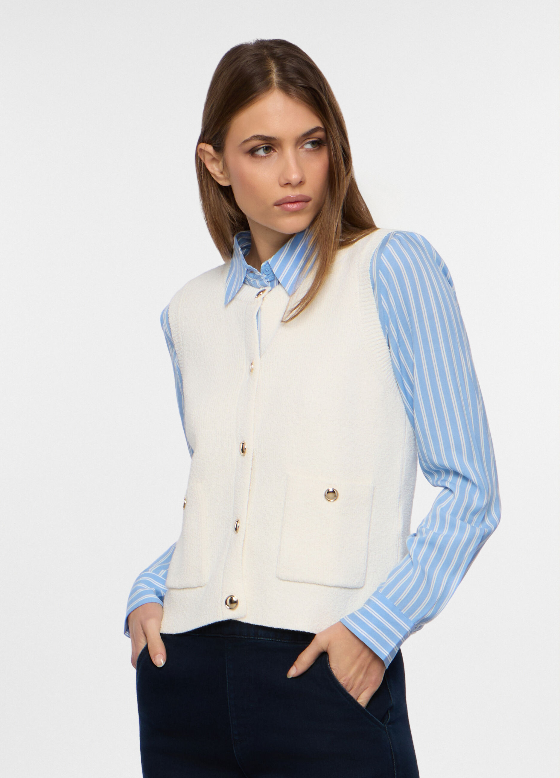 Gilet girocollo rasato donna_0
