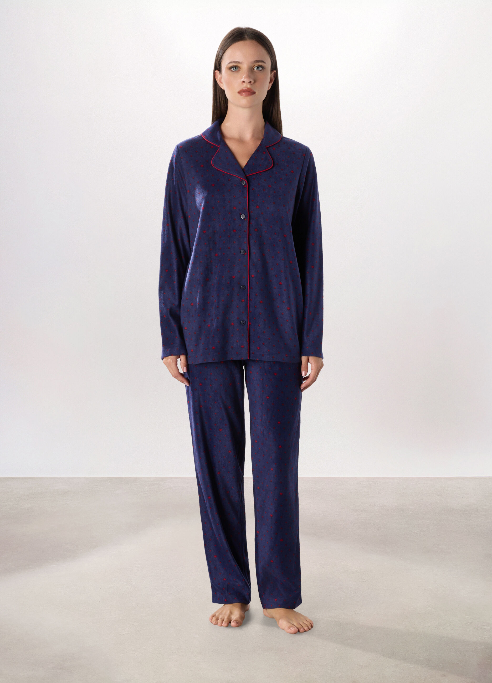 Set pigiama in pile con stampa donna_0