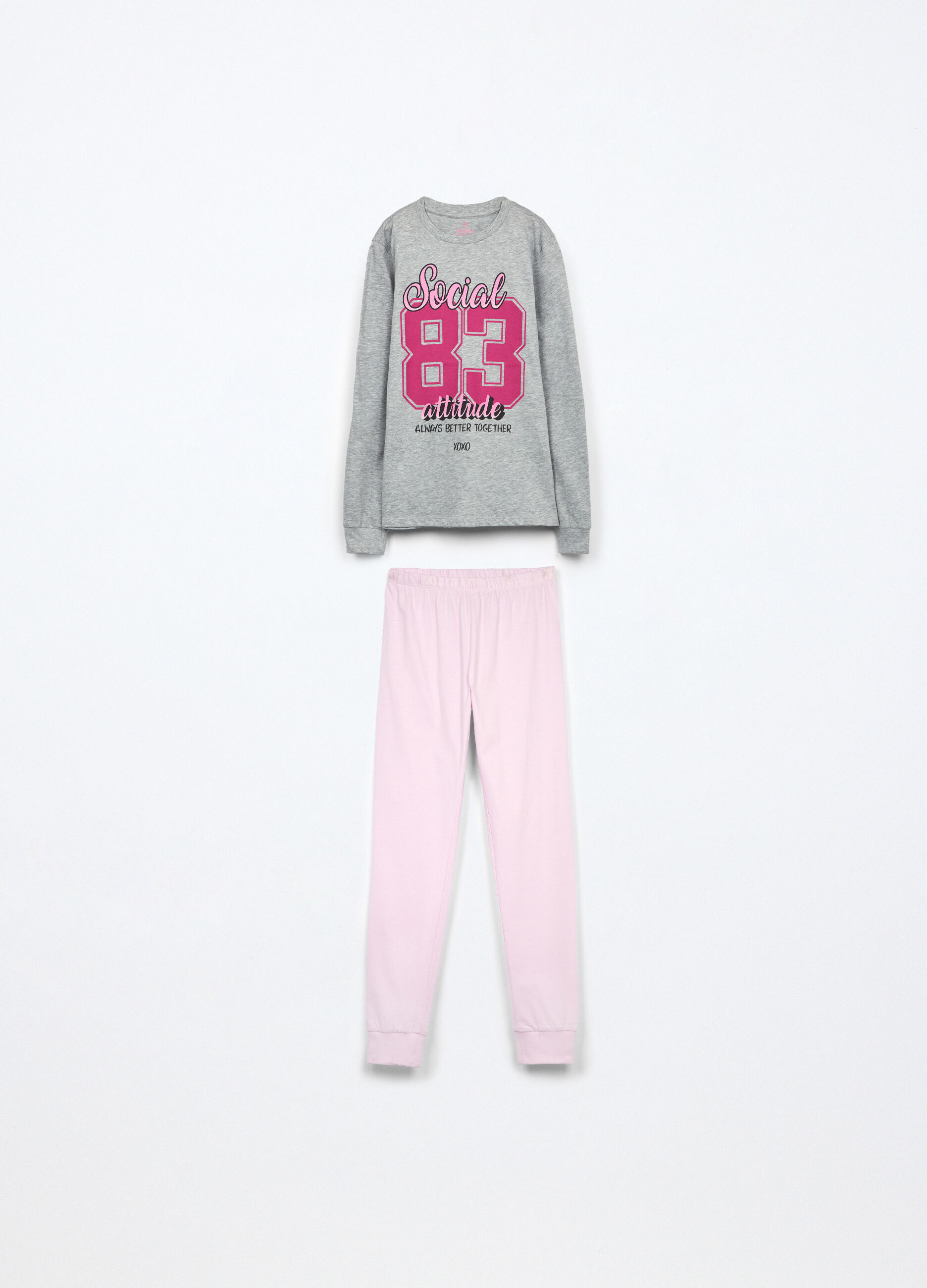 Set pigiama lungo in jersey di cotone mélange ragazza_0