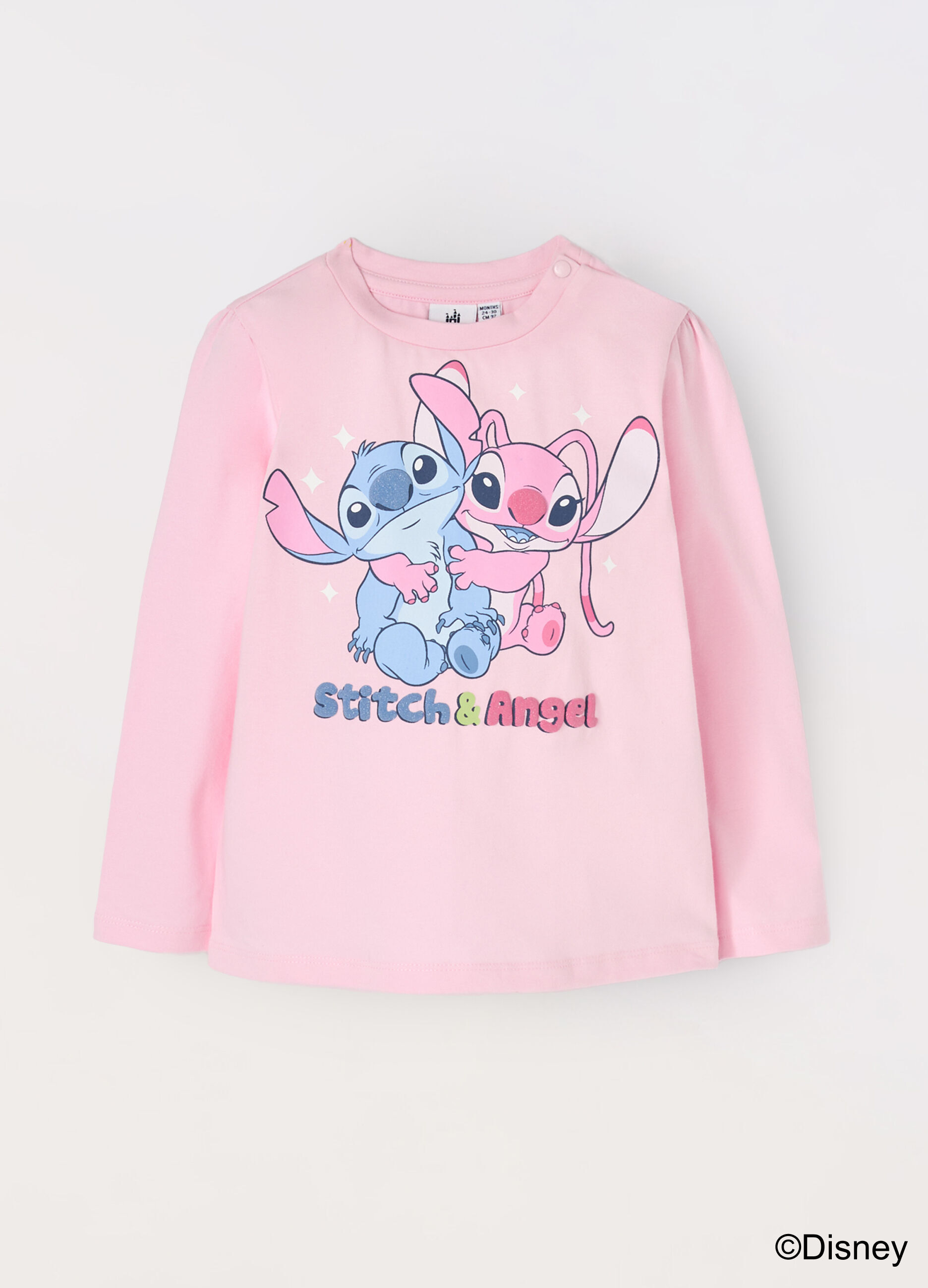 T-shirt Stitch & Angel in cotone stretch neonata