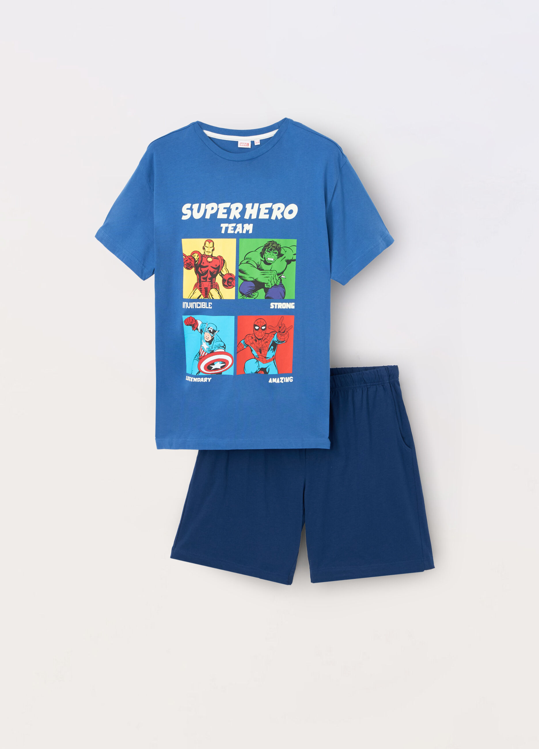 Pigiama corto in cotone con stampe supereroi_0