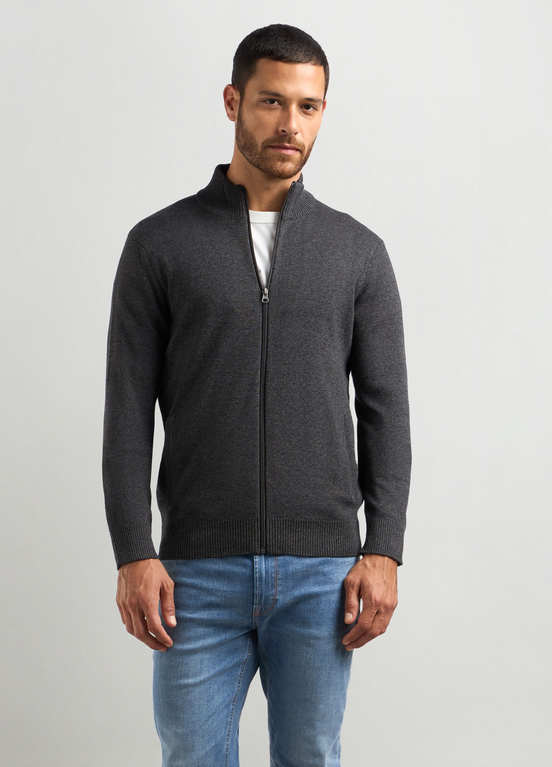 Cardigan collo alto in misto cotone uomo