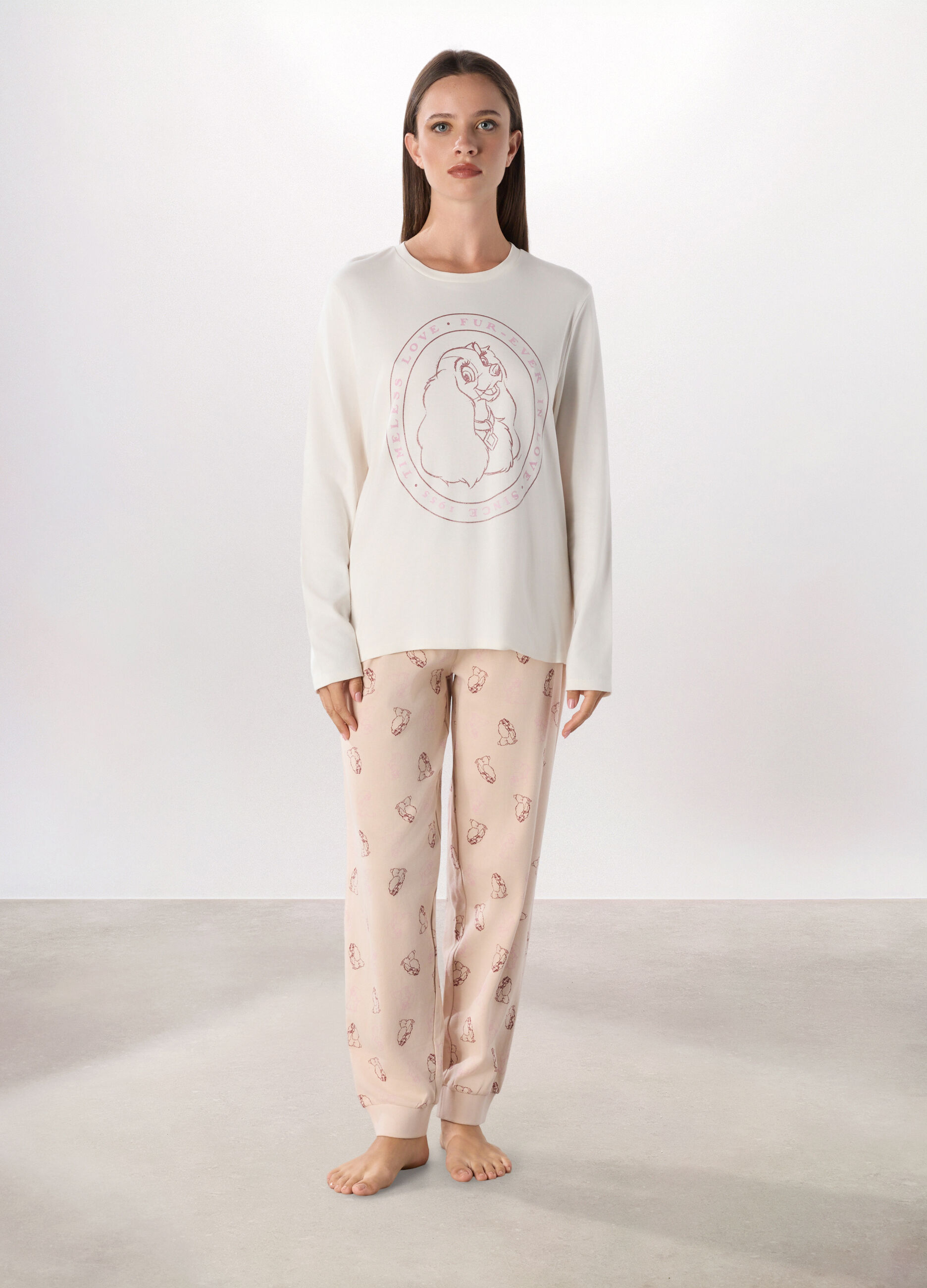 Set pigiama lungo in puro cotone interlock donna_0